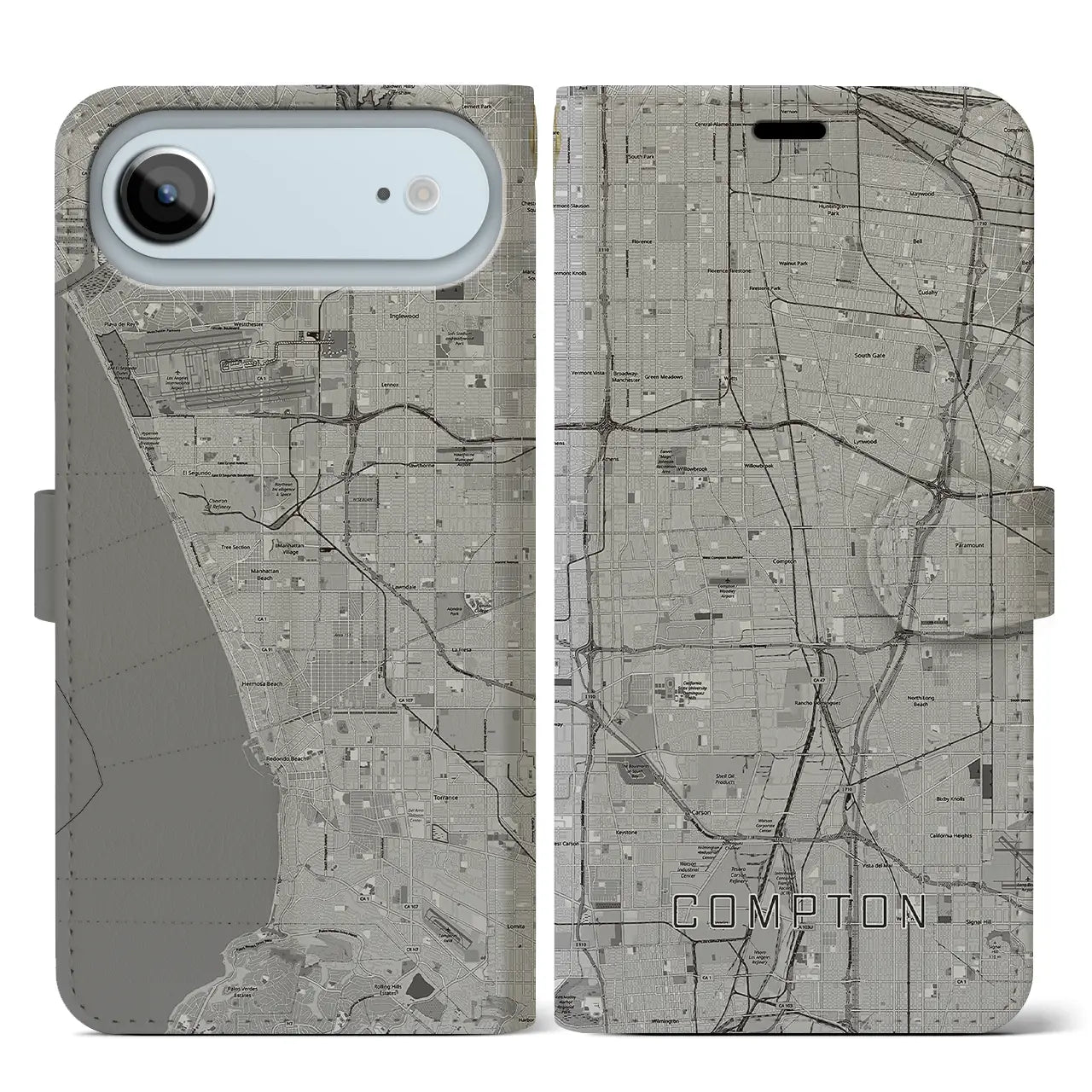 【コンプトン(アメリカ)】地図柄iPhoneケース(手帳タイプ)