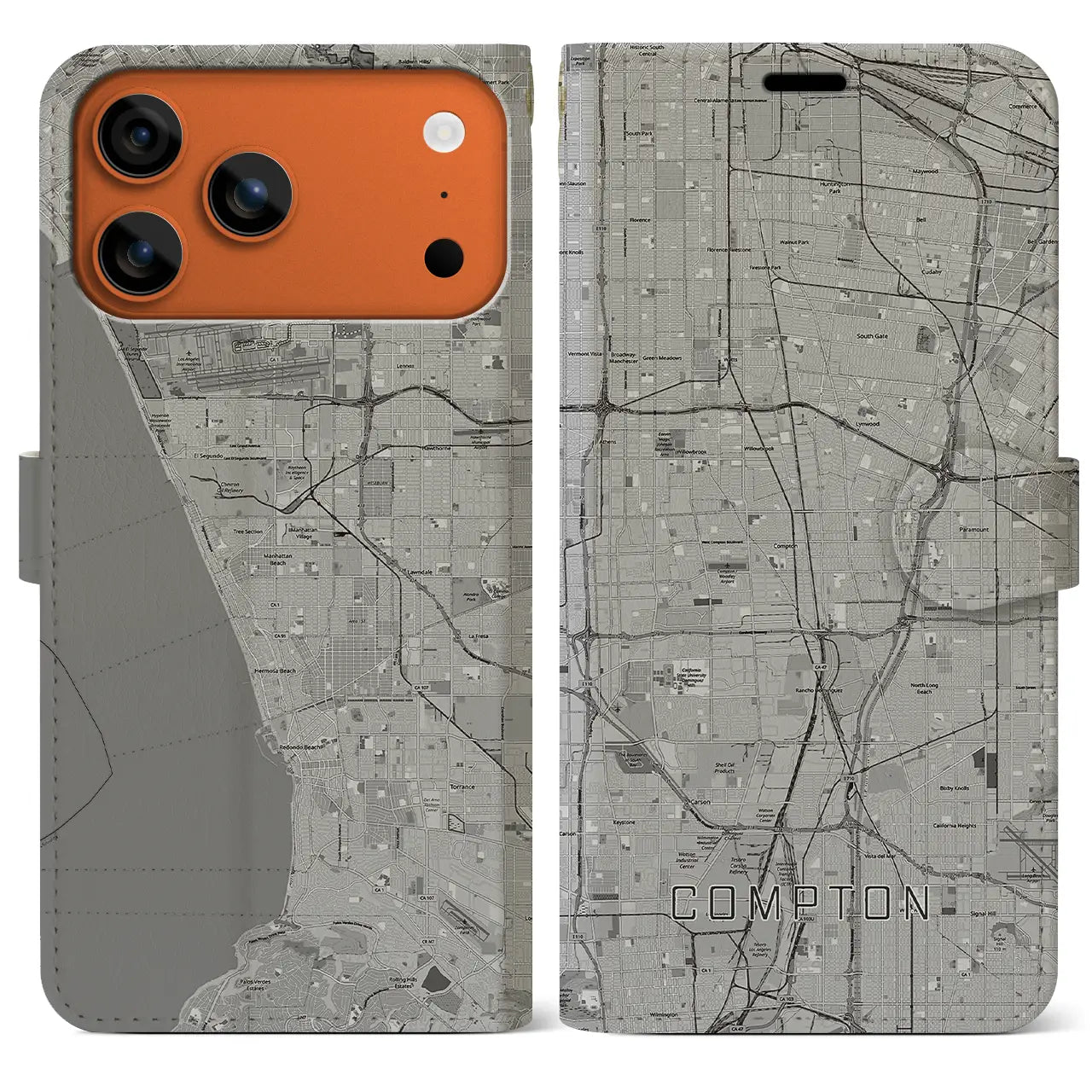 【コンプトン(アメリカ)】地図柄iPhoneケース(手帳タイプ)