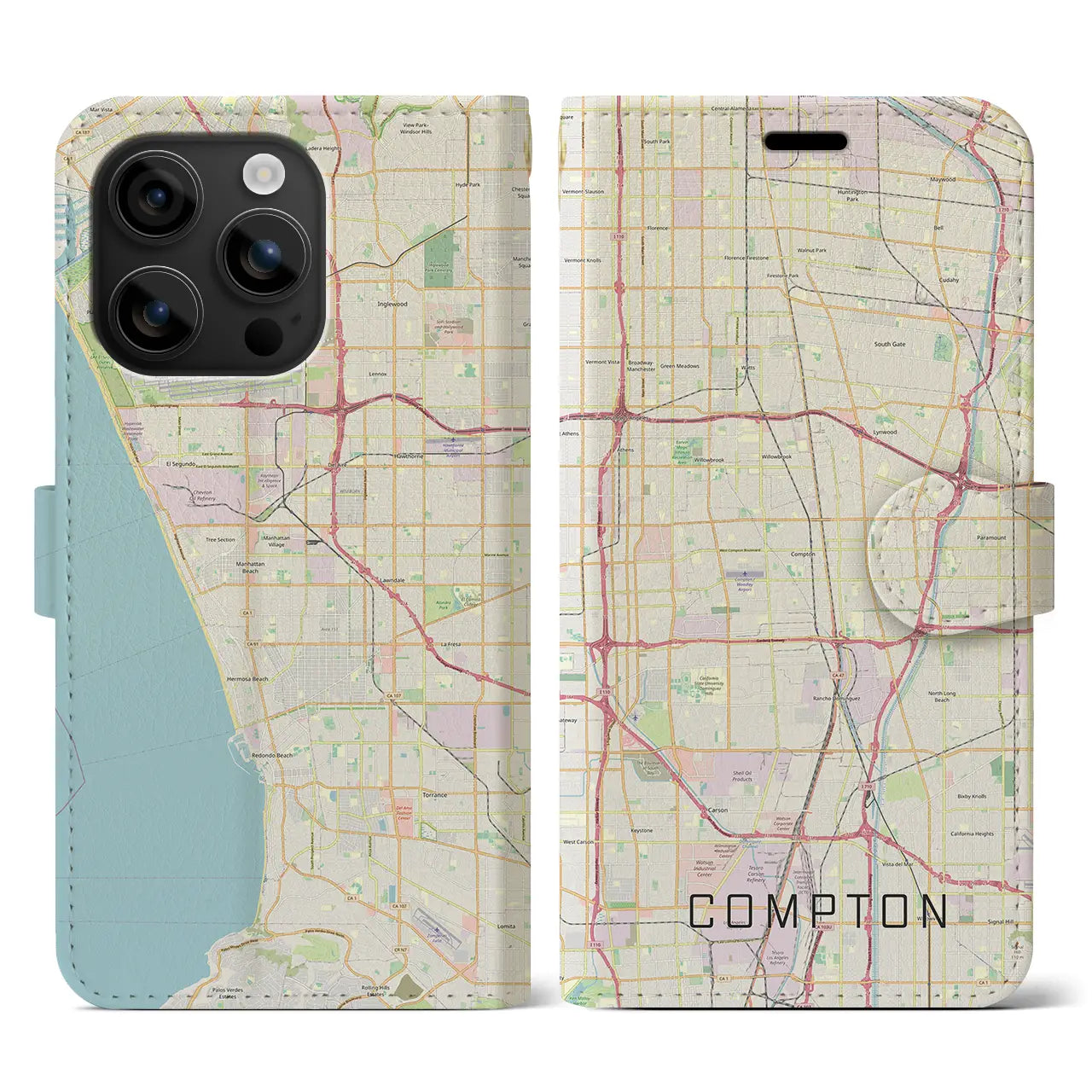 【コンプトン(アメリカ)】地図柄iPhoneケース(手帳タイプ)ナチュラル・iPhone 16 用
