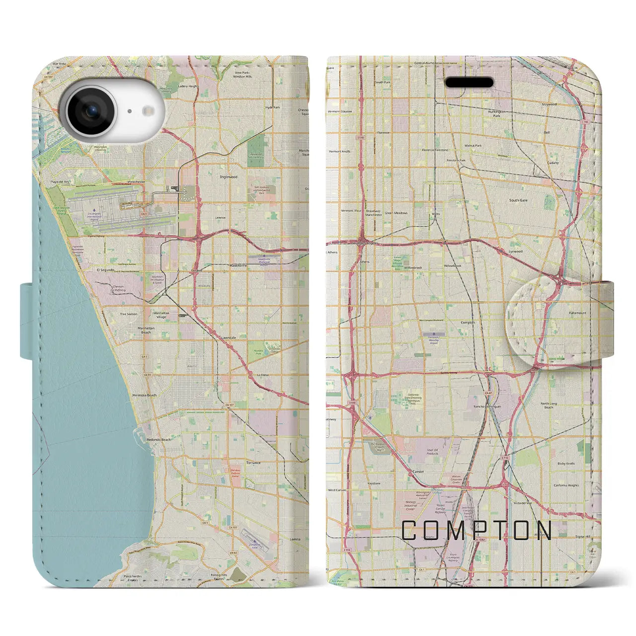 【コンプトン(アメリカ)】地図柄iPhoneケース(手帳タイプ)