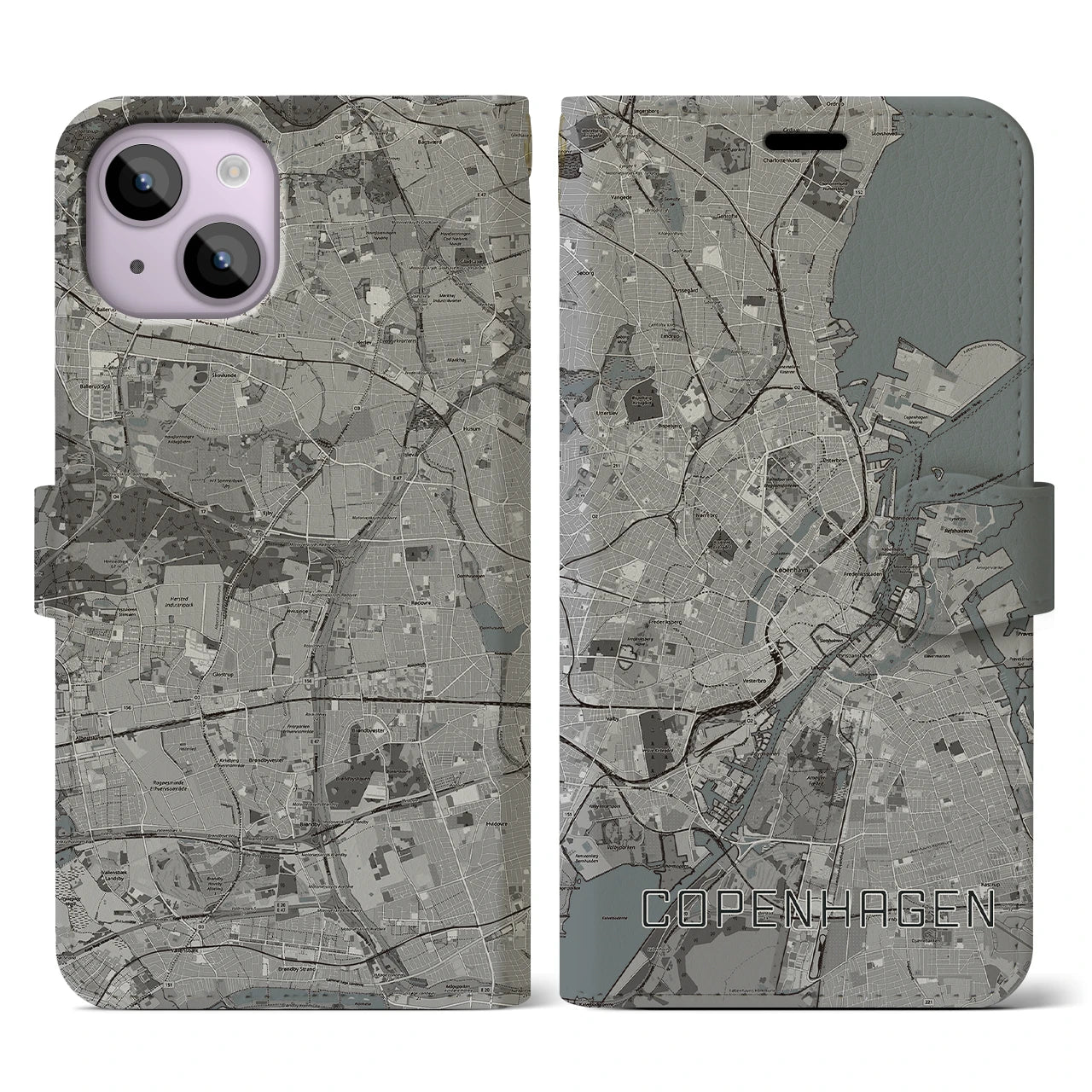 【コペンハーゲン(デンマーク)】地図柄iPhoneケース(手帳タイプ)