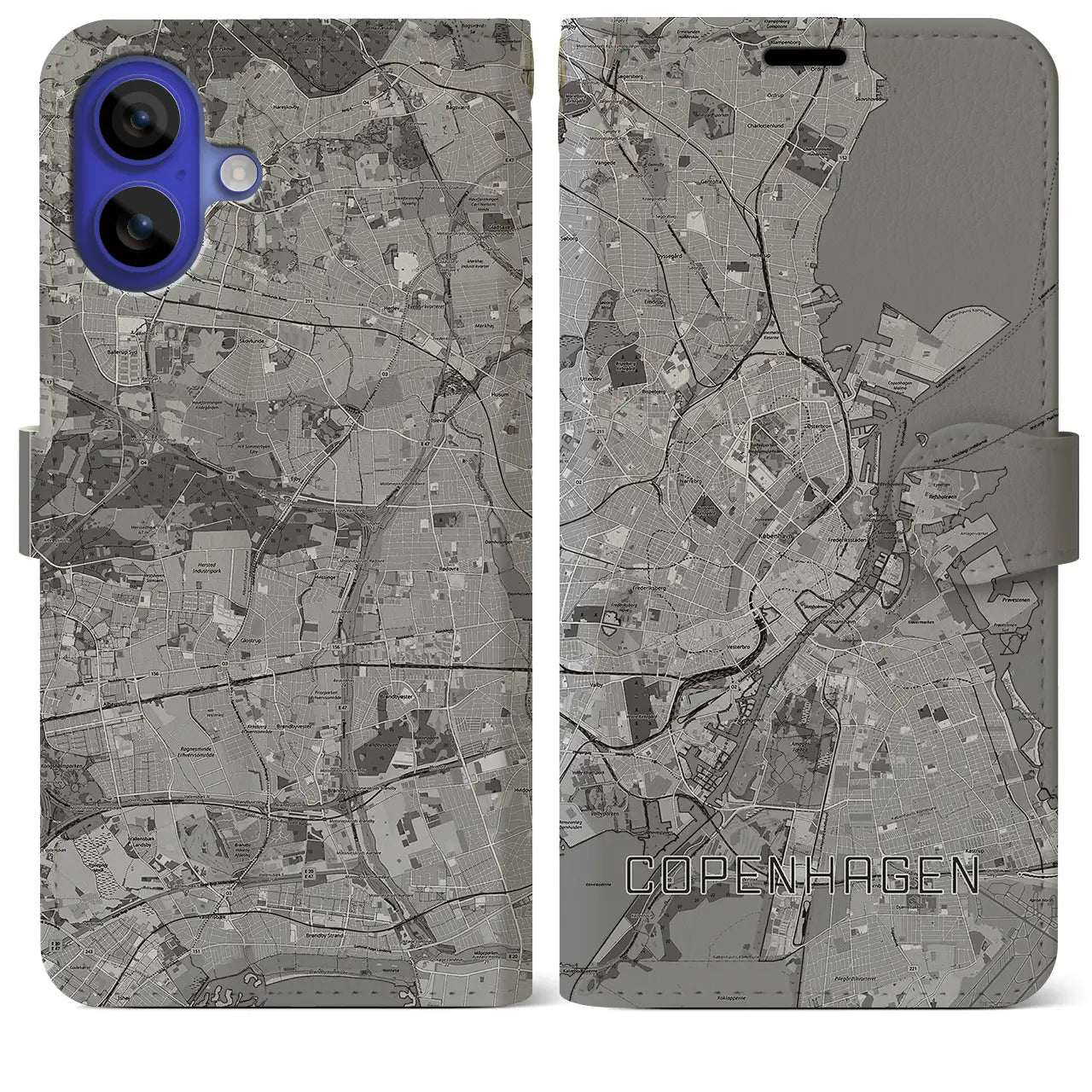 【コペンハーゲン(デンマーク)】地図柄iPhoneケース(手帳タイプ)