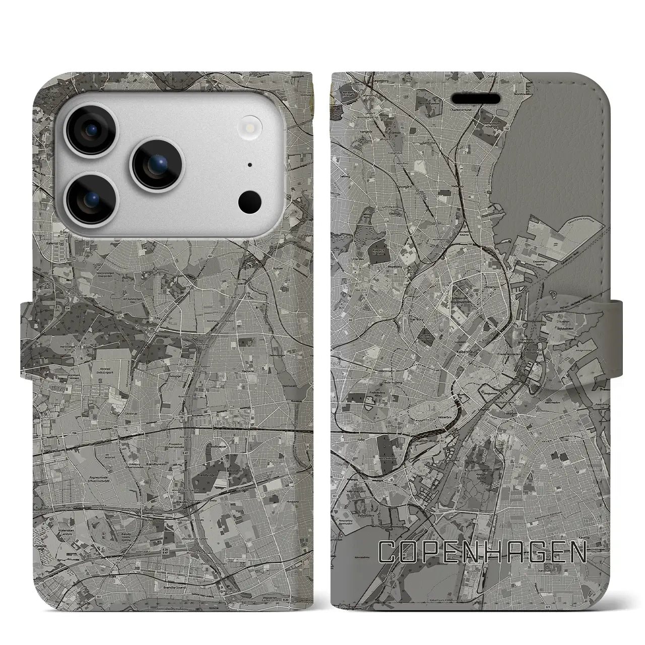 【コペンハーゲン(デンマーク)】地図柄iPhoneケース(手帳タイプ)