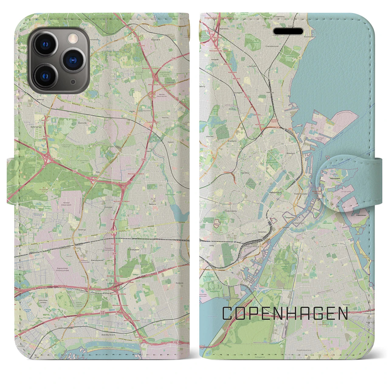 【コペンハーゲン(デンマーク)】地図柄iPhoneケース(手帳タイプ)ナチュラル・iPhone 11 Pro Max 用