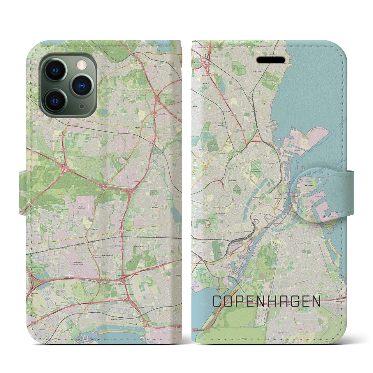 【コペンハーゲン(デンマーク)】地図柄iPhoneケース(手帳タイプ)ナチュラル・iPhone 11 Pro 用