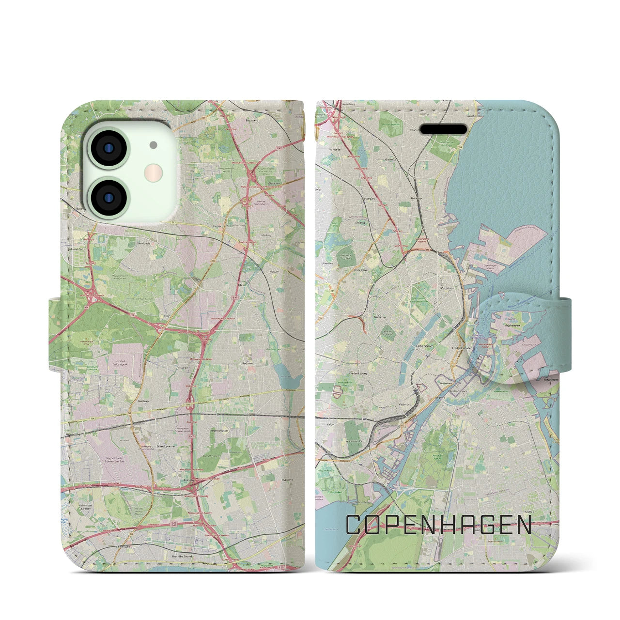 【コペンハーゲン(デンマーク)】地図柄iPhoneケース(手帳タイプ)ナチュラル・iPhone 12 mini 用
