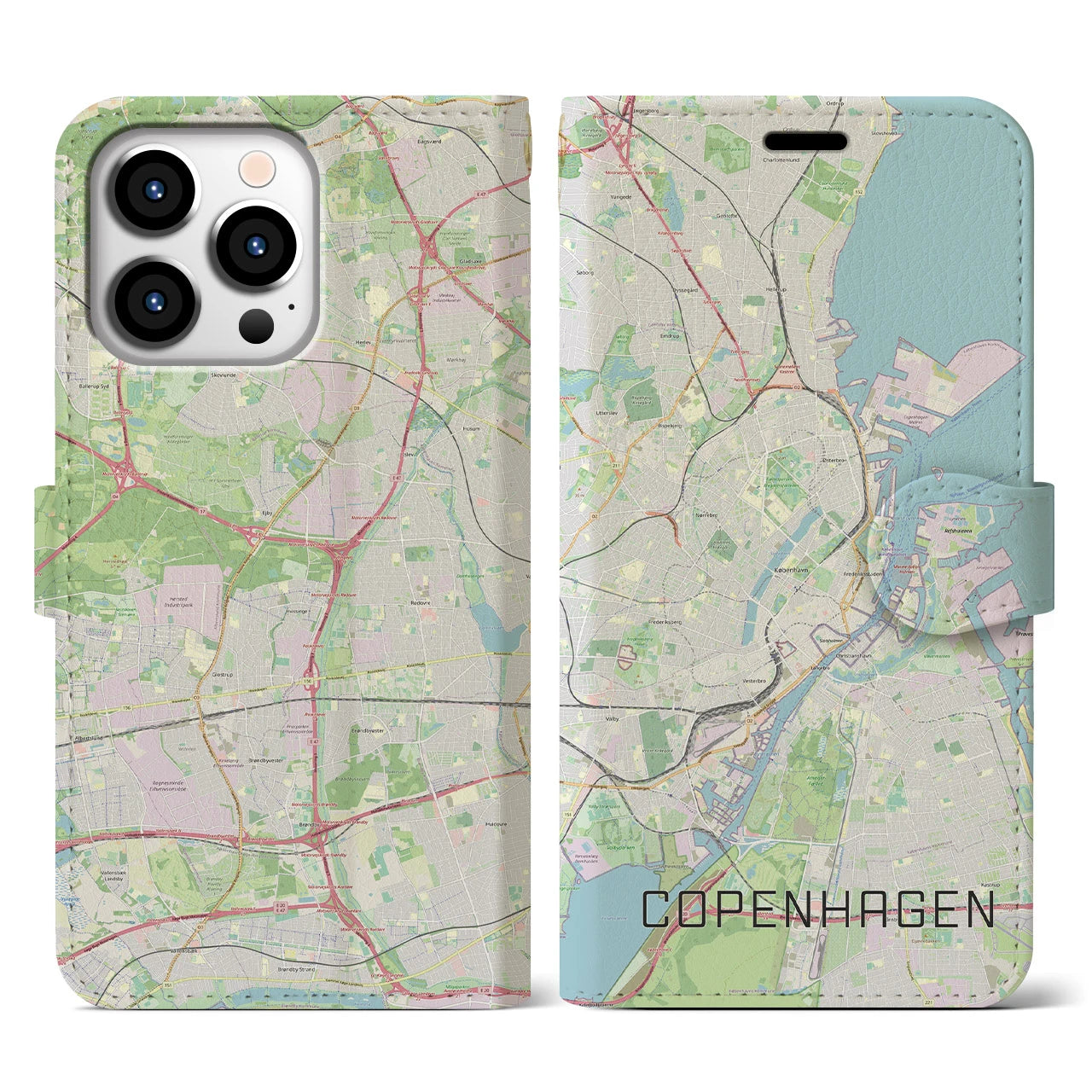 【コペンハーゲン(デンマーク)】地図柄iPhoneケース(手帳タイプ)ナチュラル・iPhone 13 Pro 用