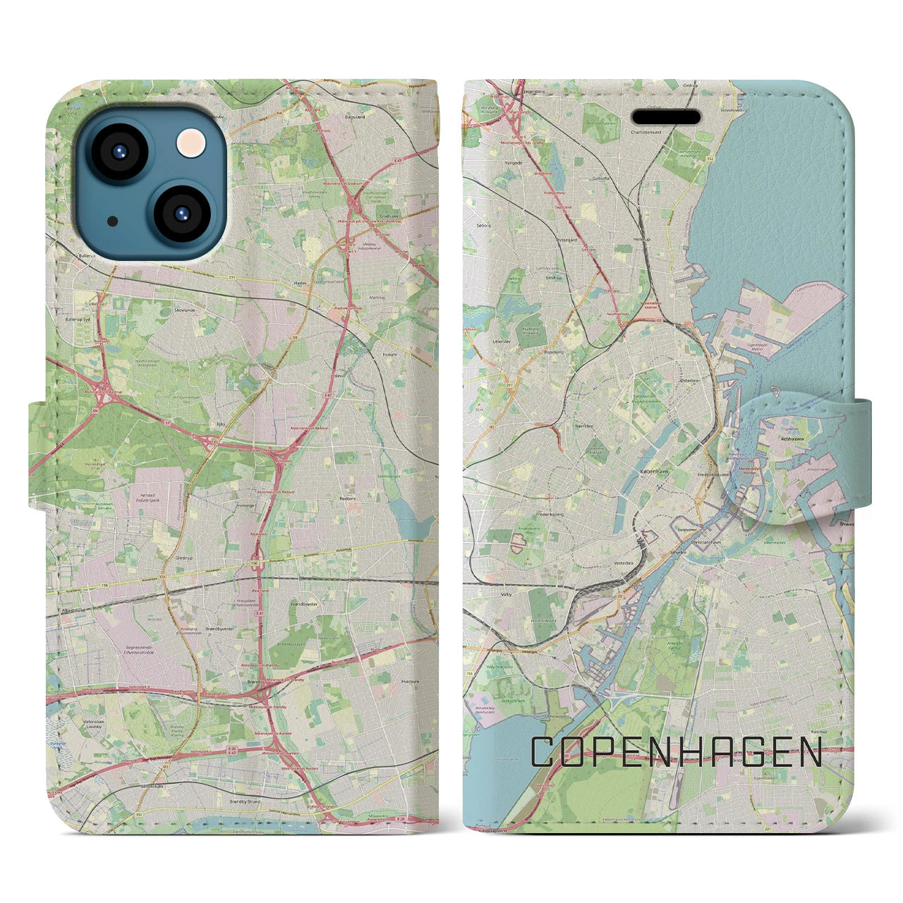 【コペンハーゲン(デンマーク)】地図柄iPhoneケース(手帳タイプ)ナチュラル・iPhone 13 用