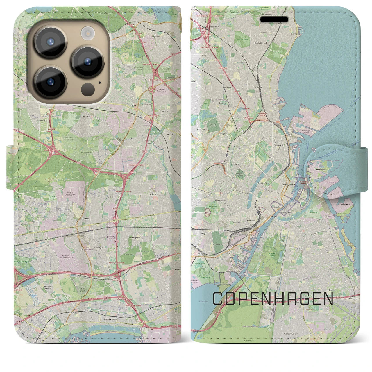 【コペンハーゲン(デンマーク)】地図柄iPhoneケース(手帳タイプ)ナチュラル・iPhone 14 Pro Max 用