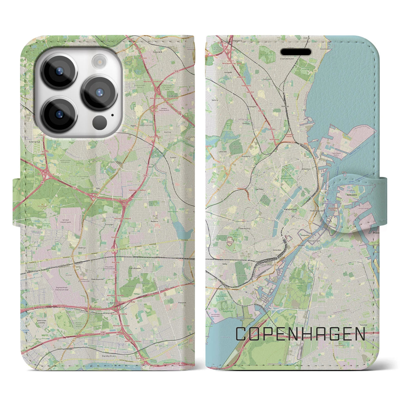 【コペンハーゲン(デンマーク)】地図柄iPhoneケース(手帳タイプ)ナチュラル・iPhone 14 Pro 用
