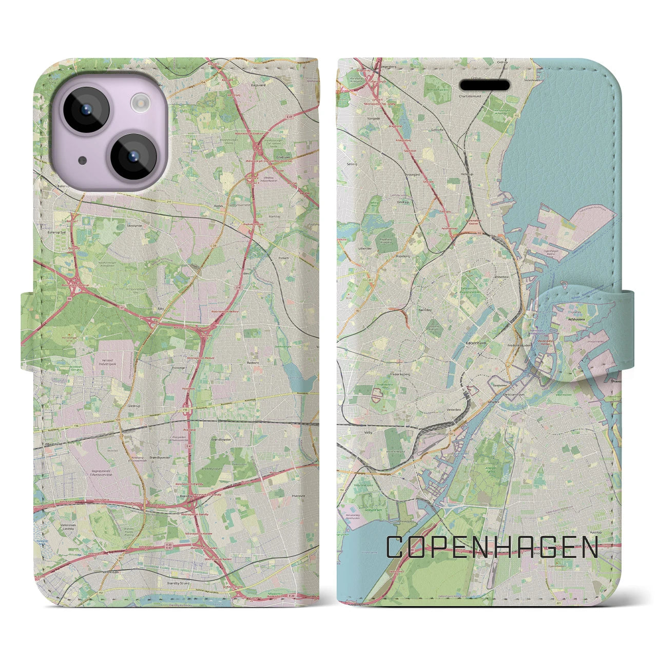 【コペンハーゲン(デンマーク)】地図柄iPhoneケース(手帳タイプ)ナチュラル・iPhone 14 用