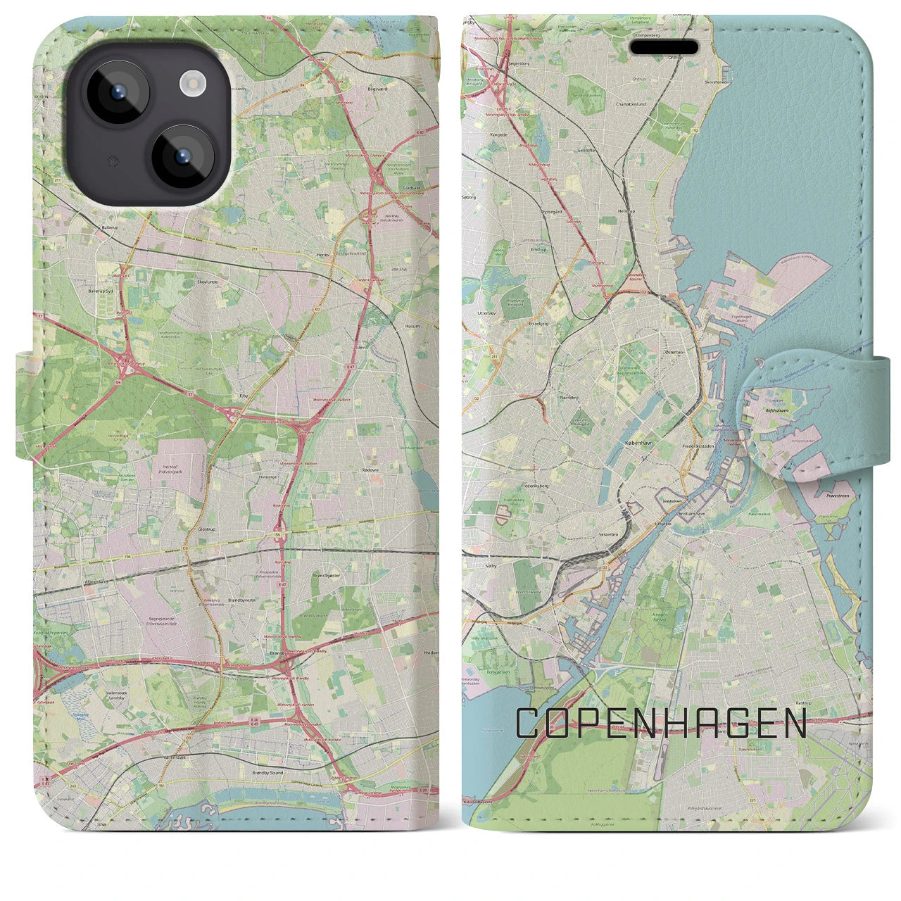 【コペンハーゲン(デンマーク)】地図柄iPhoneケース(手帳タイプ)ナチュラル・iPhone 14 Plus 用