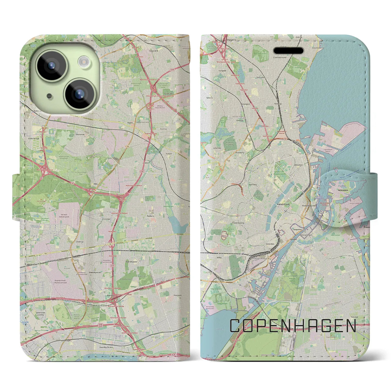 【コペンハーゲン(デンマーク)】地図柄iPhoneケース(手帳タイプ)ナチュラル・iPhone 15 用