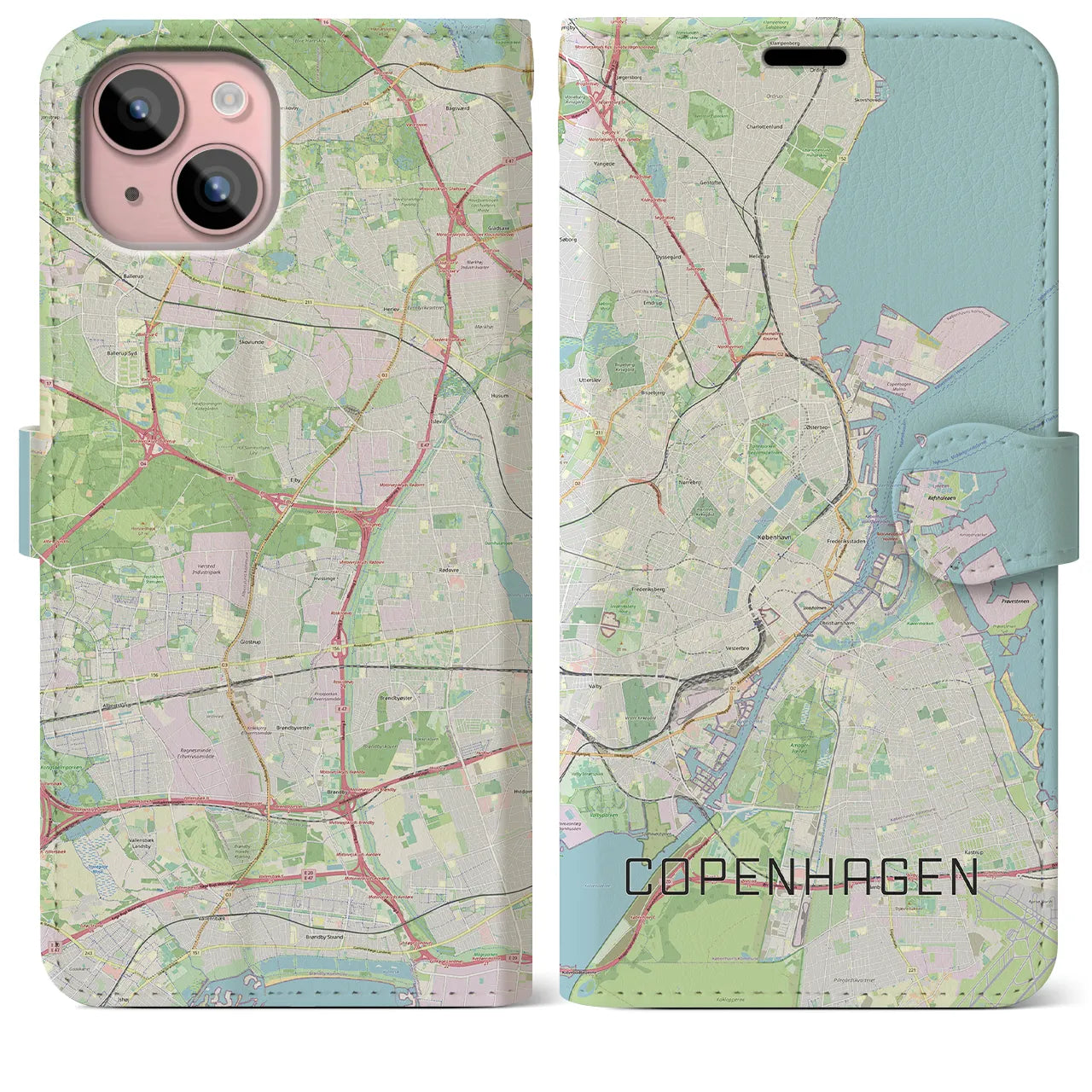 【コペンハーゲン(デンマーク)】地図柄iPhoneケース(手帳タイプ)ナチュラル・iPhone 15 Plus 用