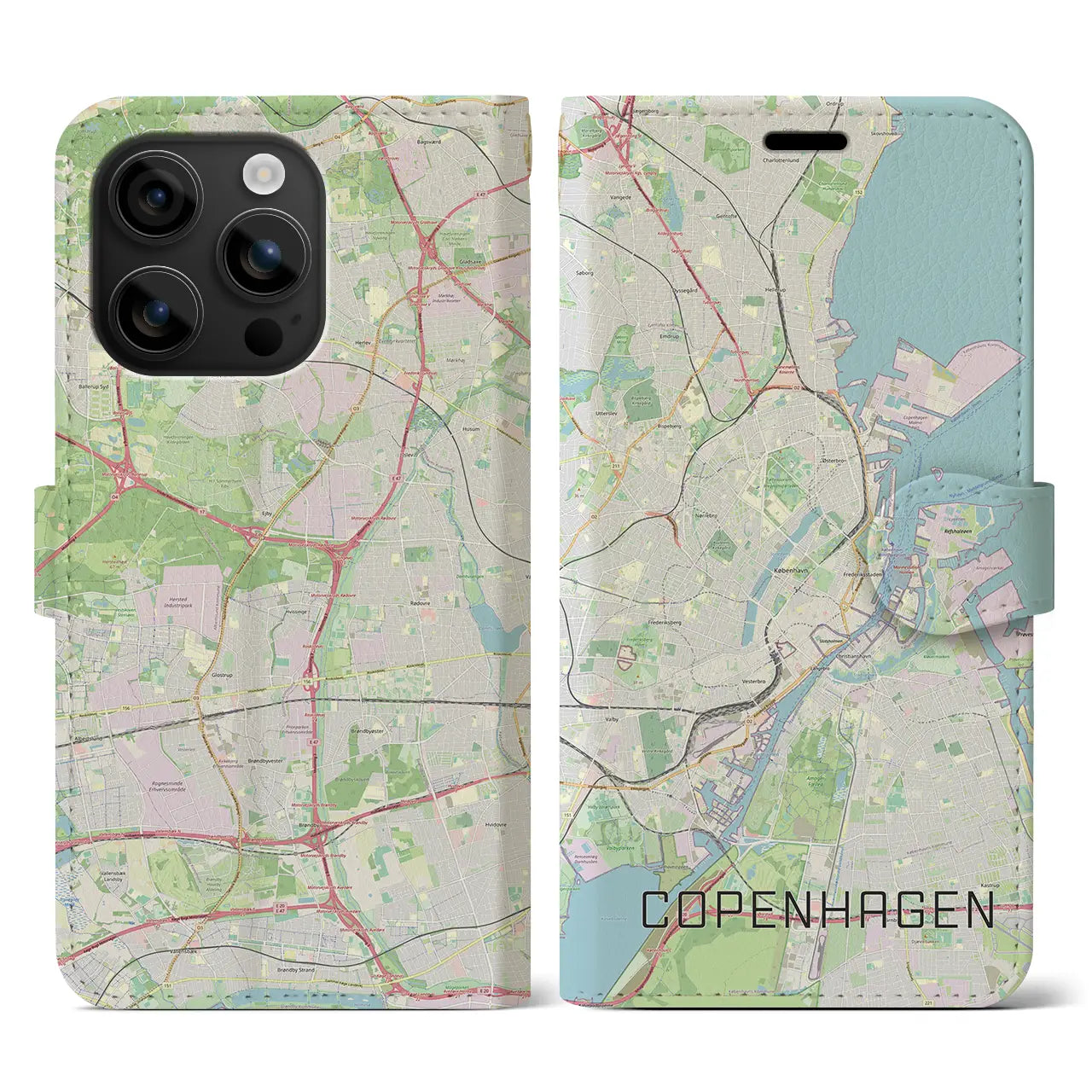 【コペンハーゲン(デンマーク)】地図柄iPhoneケース(手帳タイプ)ナチュラル・iPhone 16 用