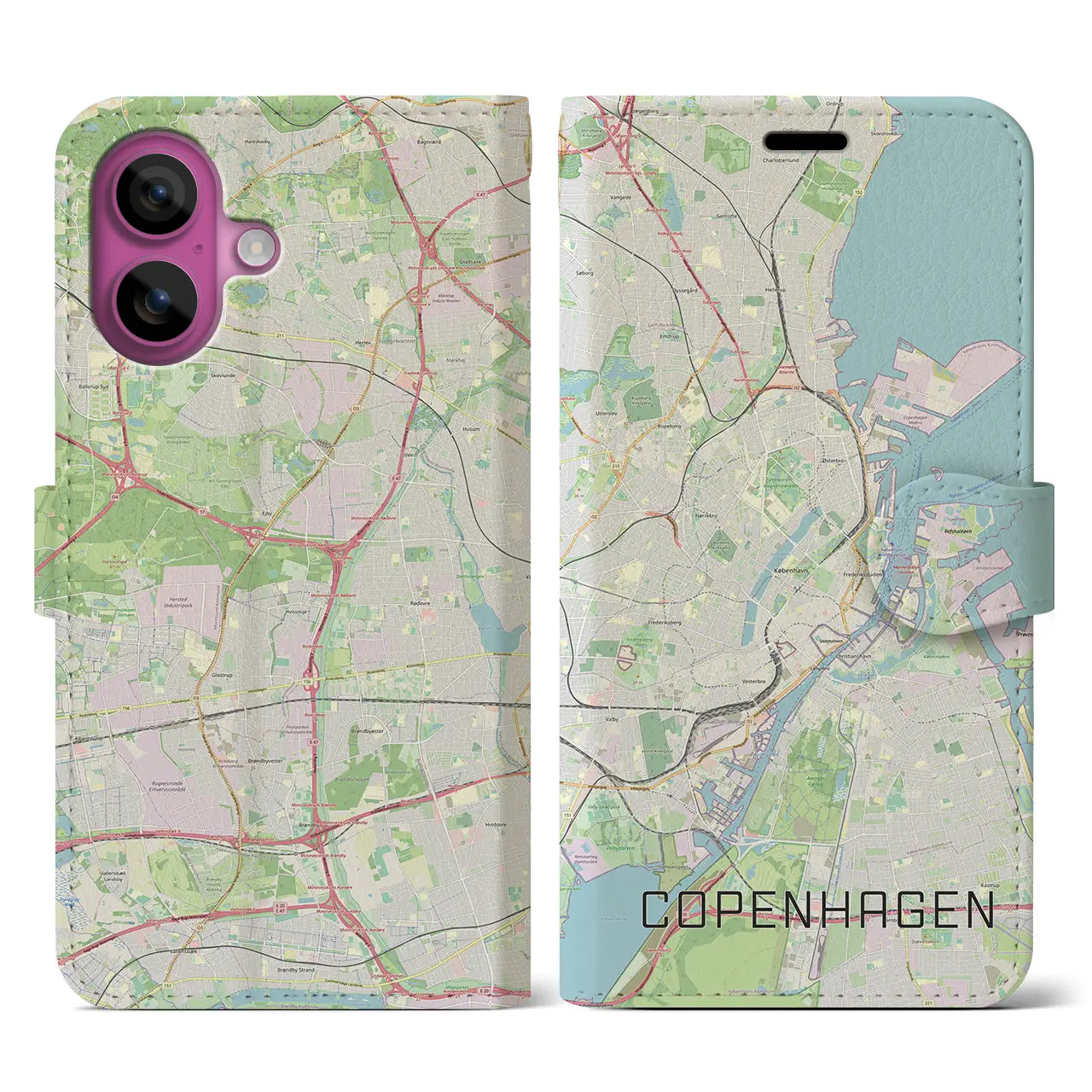 【コペンハーゲン(デンマーク)】地図柄iPhoneケース(手帳タイプ)ナチュラル・iPhone 16 Pro 用