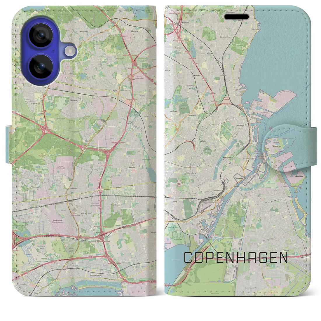 【コペンハーゲン(デンマーク)】地図柄iPhoneケース(手帳タイプ)ナチュラル・iPhone 16 Pro Max 用