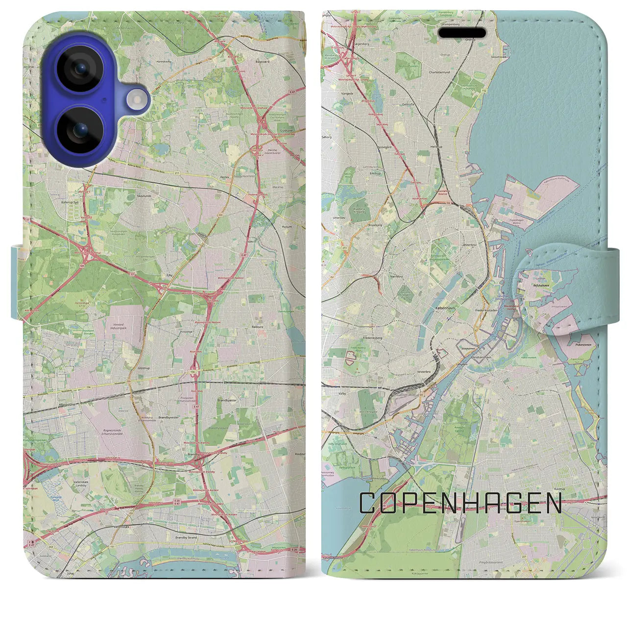 【コペンハーゲン(デンマーク)】地図柄iPhoneケース(手帳タイプ)ナチュラル・iPhone 16 Pro Max 用