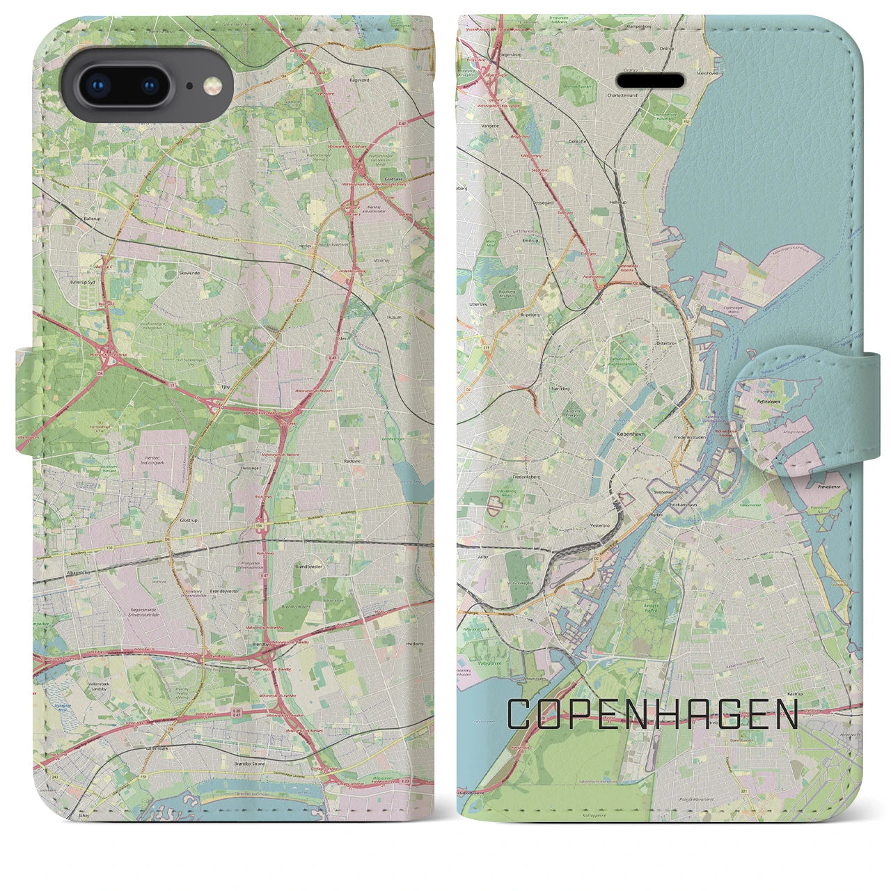 【コペンハーゲン(デンマーク)】地図柄iPhoneケース(手帳タイプ)ナチュラル・iPhone 8Plus /7Plus / 6sPlus / 6Plus 用