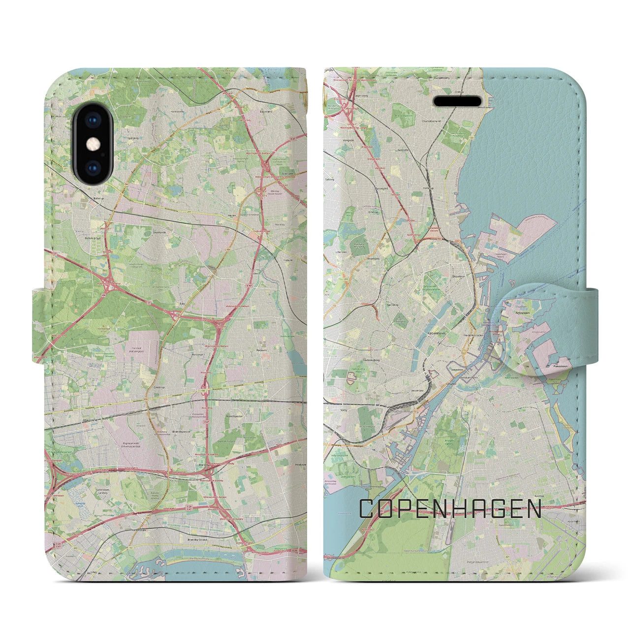 【コペンハーゲン(デンマーク)】地図柄iPhoneケース(手帳タイプ)ナチュラル・iPhone XS / X 用