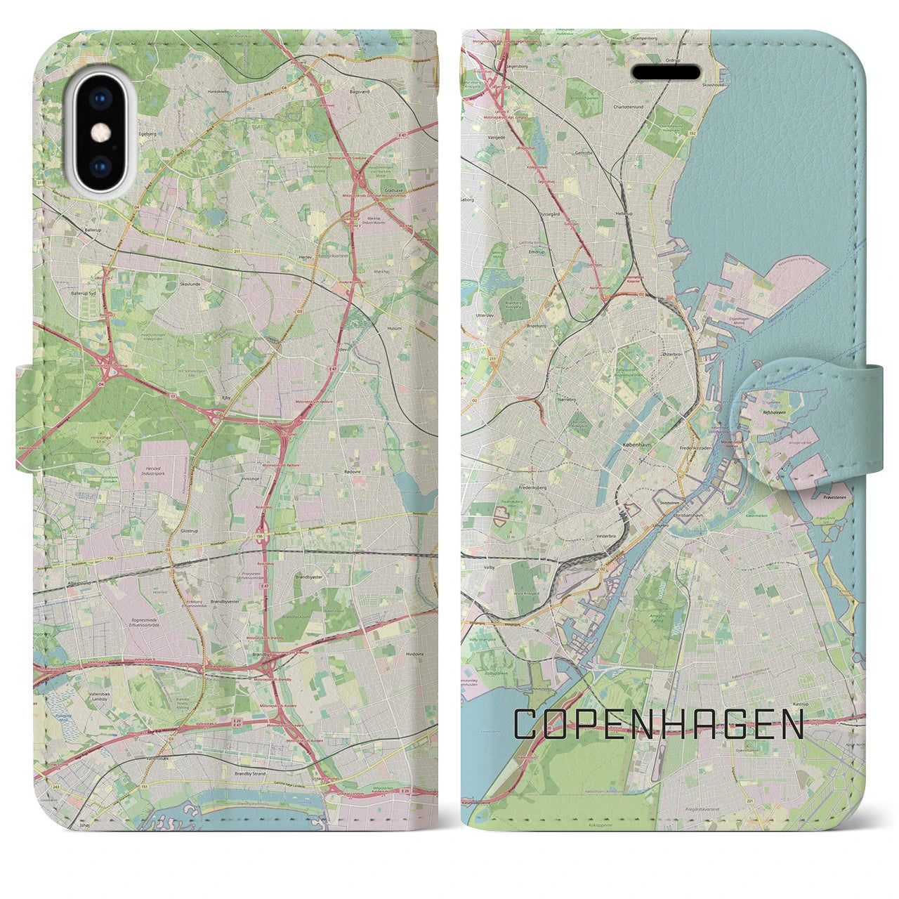 【コペンハーゲン(デンマーク)】地図柄iPhoneケース(手帳タイプ)ナチュラル・iPhone XS Max 用