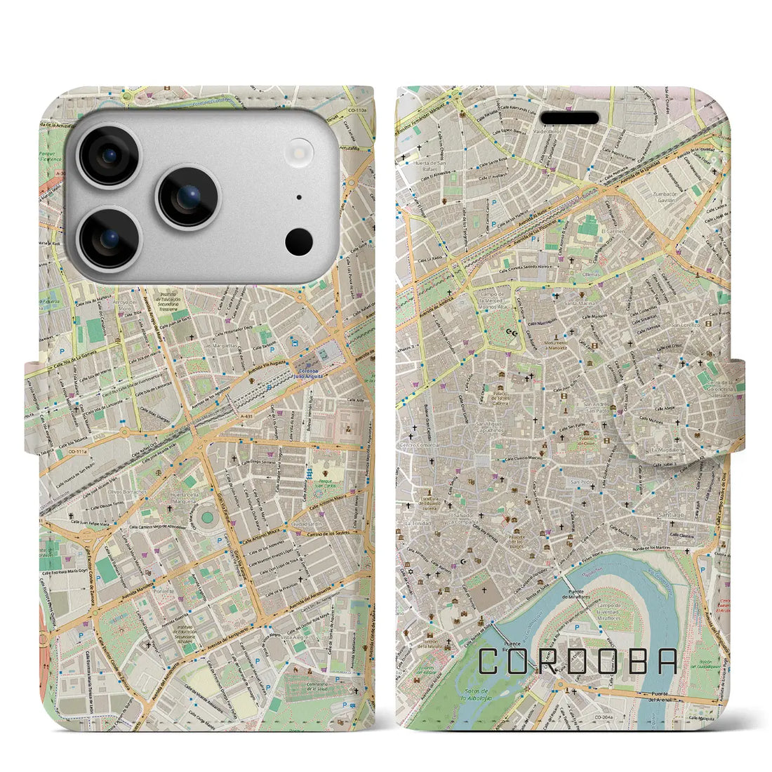 【コルドバ(スペイン)】地図柄iPhoneケース(手帳タイプ)モノトーン・iPhone 17 Pro Max 用