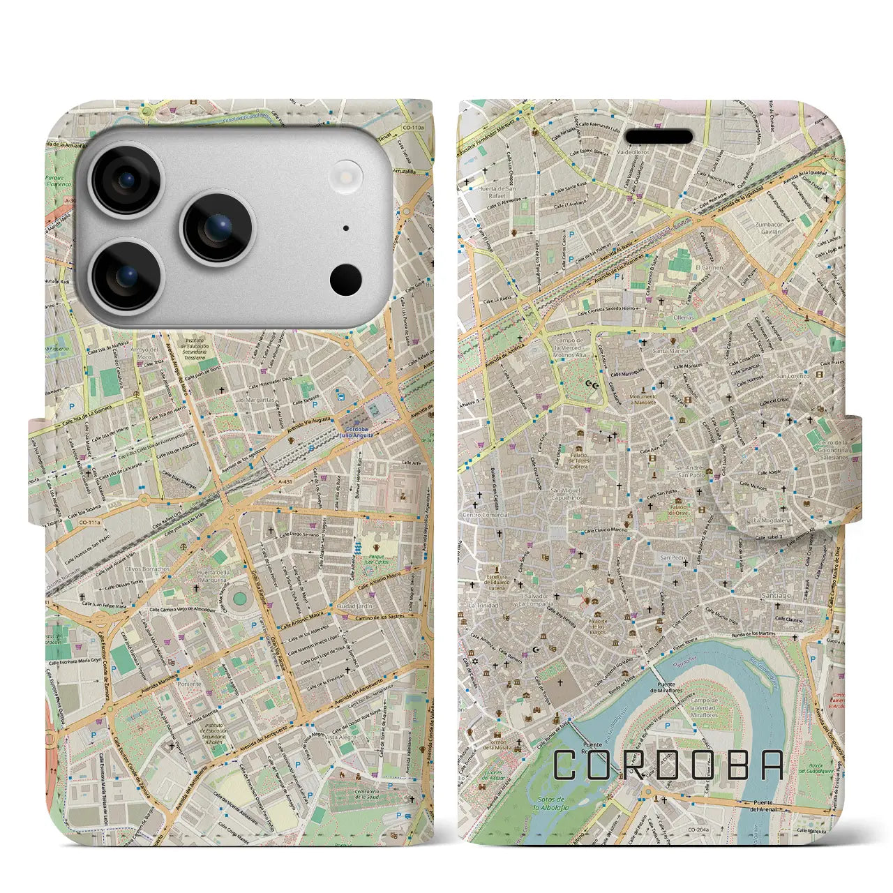 【コルドバ(スペイン)】地図柄iPhoneケース(手帳タイプ)モノトーン・iPhone 17 Pro Max 用
