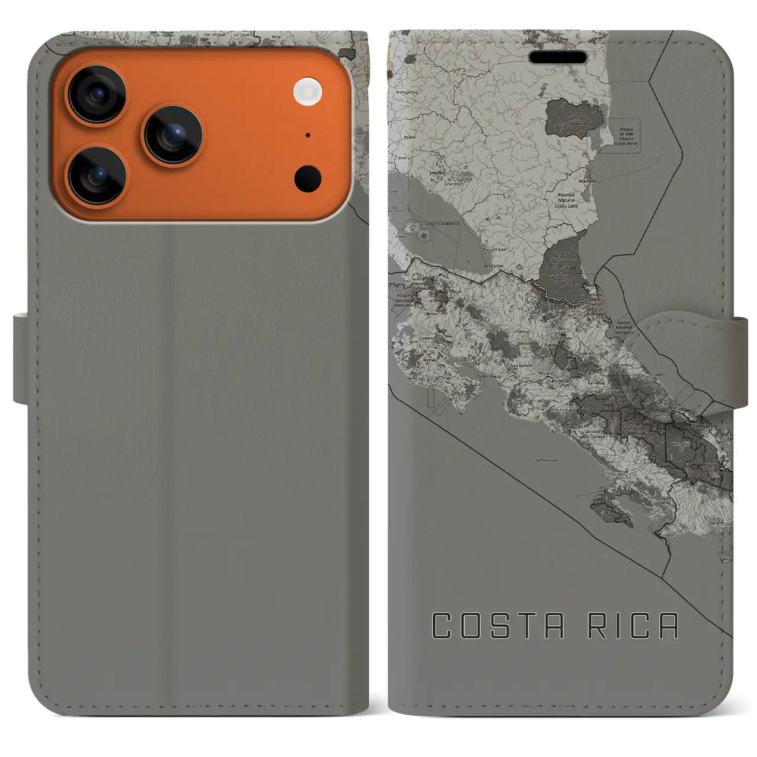 【コスタリカ】地図柄iPhoneケース(手帳タイプ)