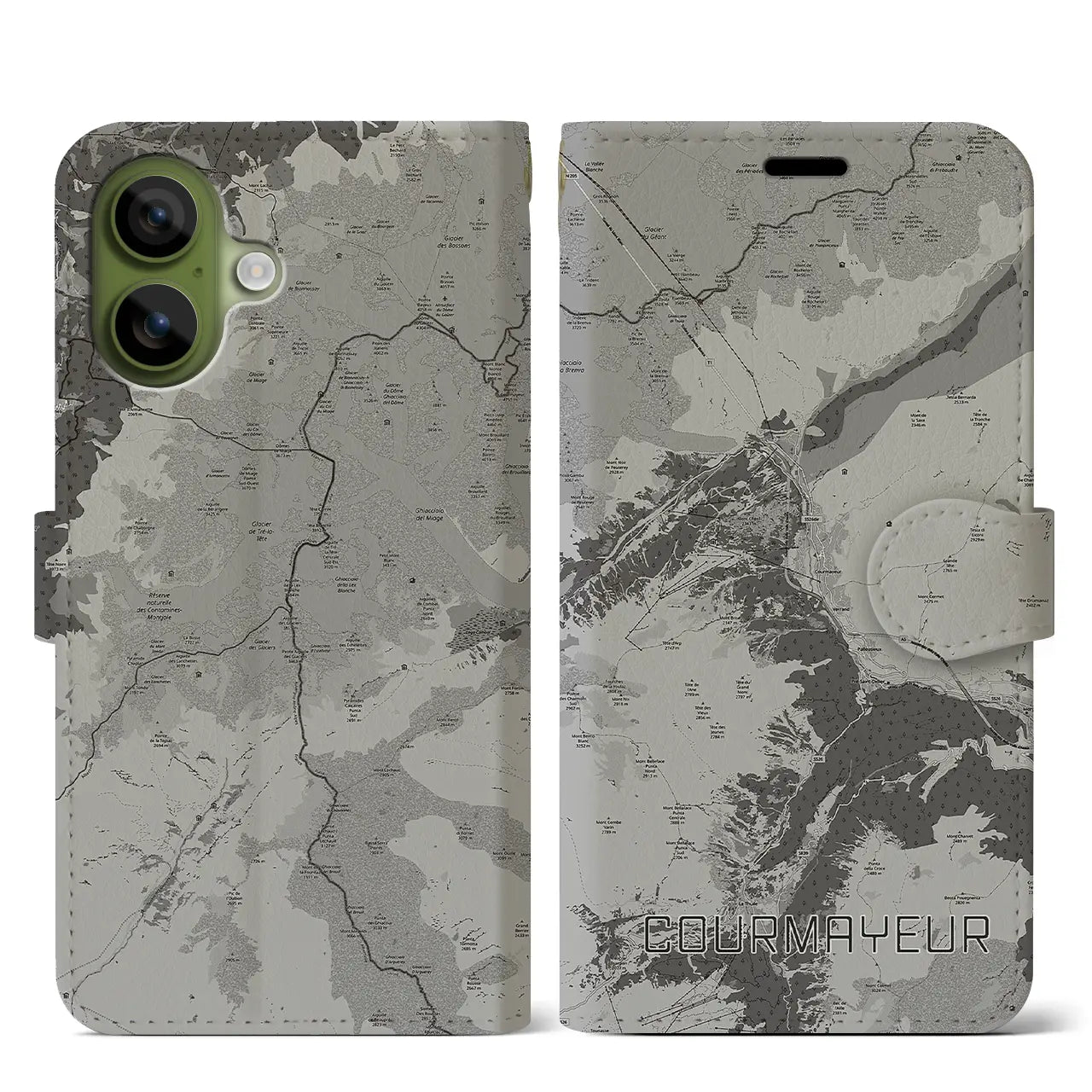 【クールマイユール(イタリア)】地図柄iPhoneケース(手帳タイプ)