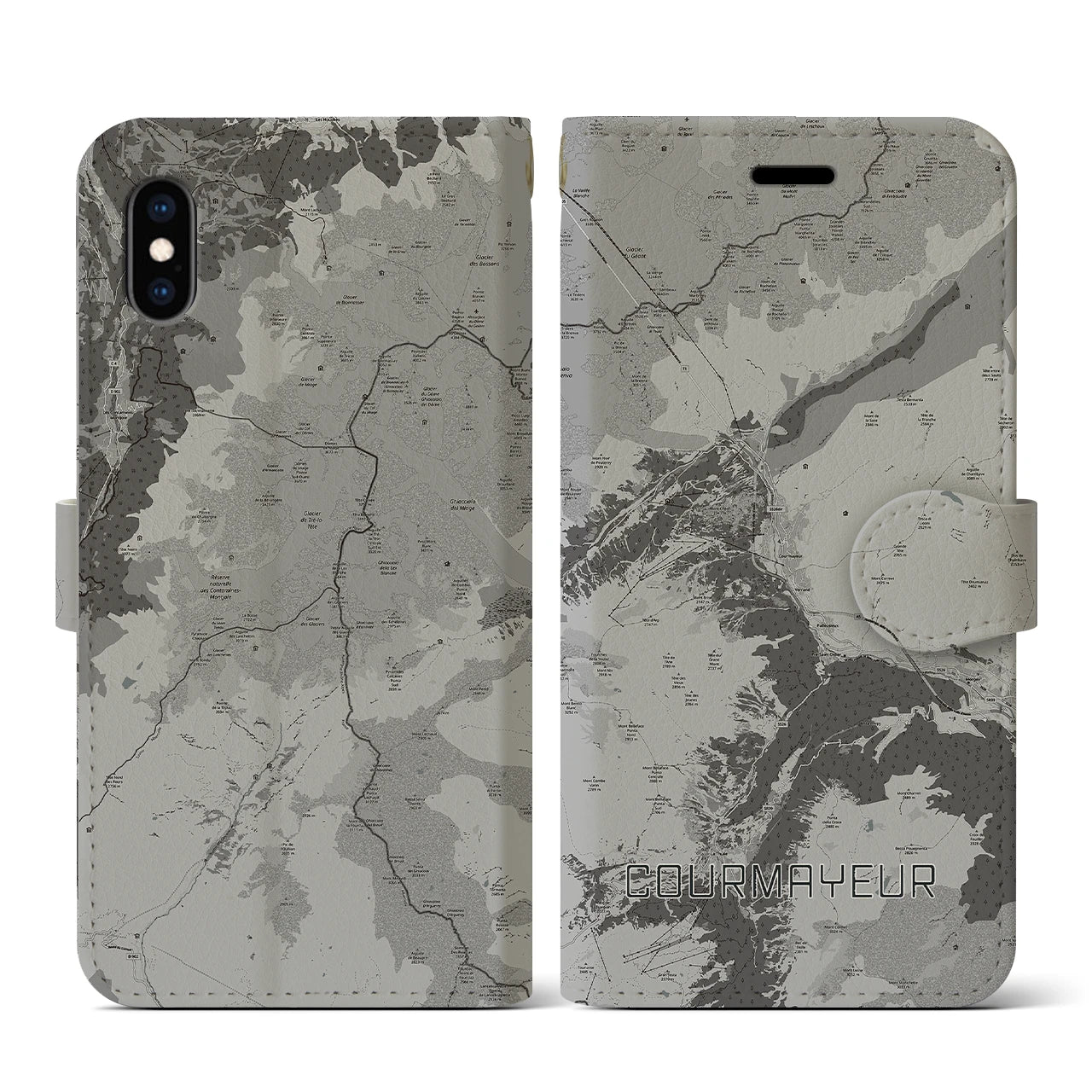 【クールマイユール(イタリア)】地図柄iPhoneケース(手帳タイプ)モノトーン・iPhone XS / X 用