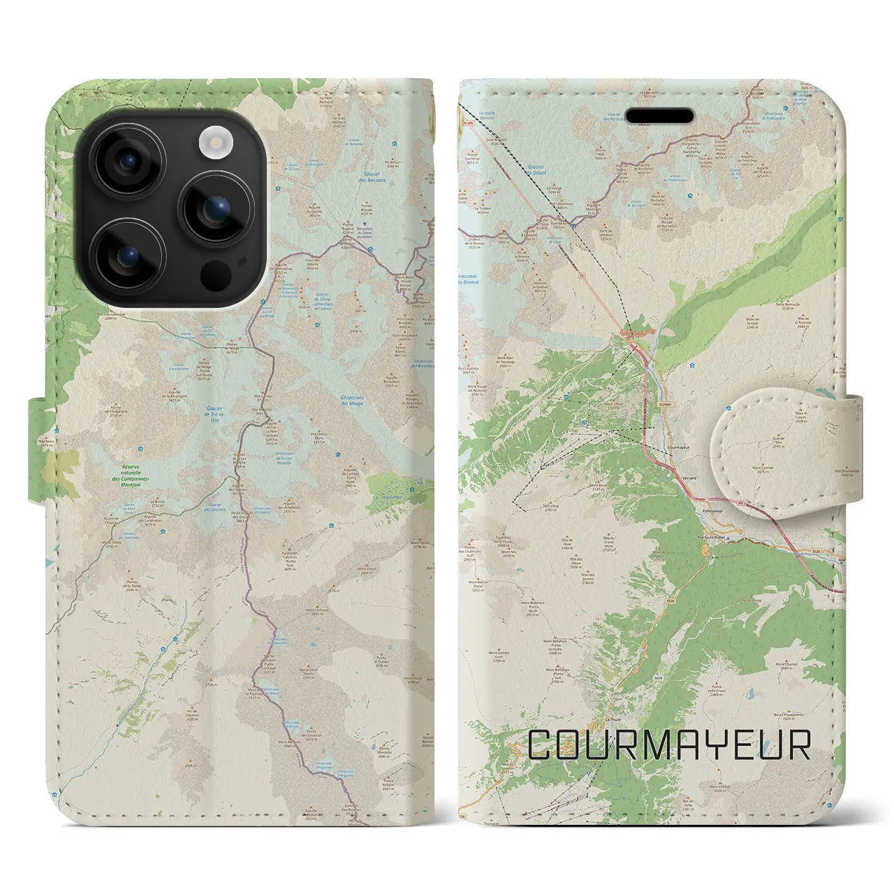 【クールマイユール(イタリア)】地図柄iPhoneケース(手帳タイプ)ナチュラル・iPhone 16 用