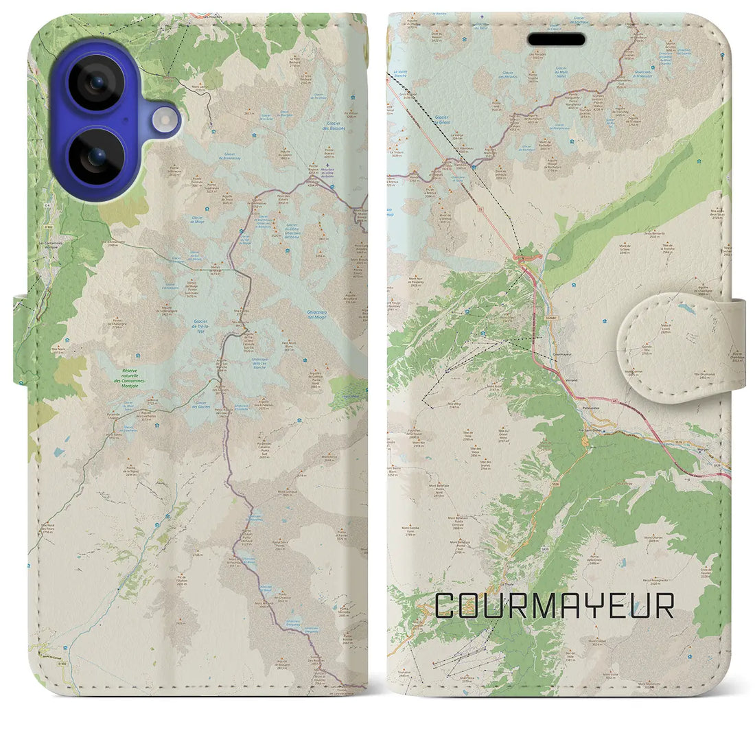 【クールマイユール(イタリア)】地図柄iPhoneケース(手帳タイプ)ナチュラル・iPhone 16 Pro Max 用