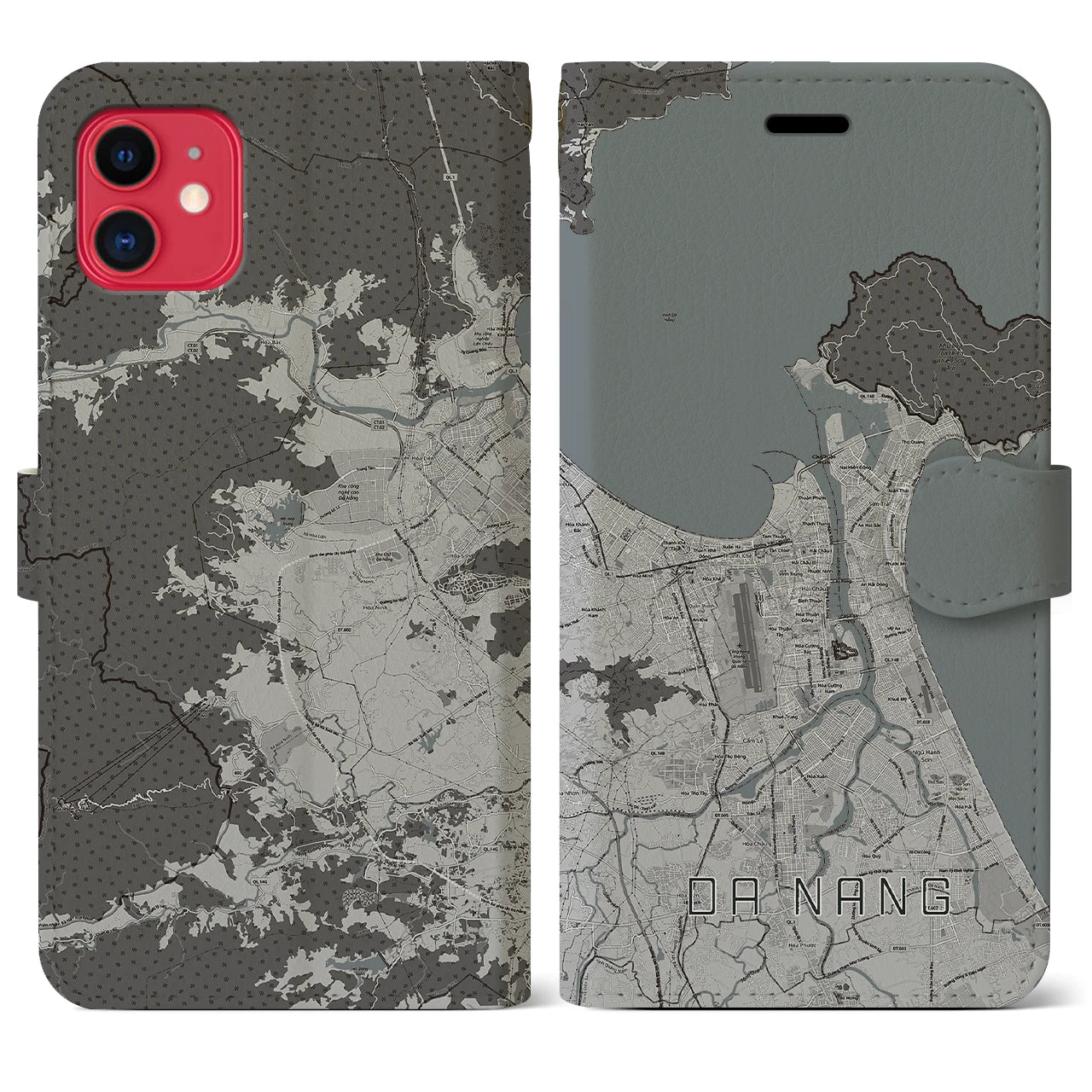 【ダナン(ベトナム)】地図柄iPhoneケース(手帳タイプ)モノトーン・iPhone 11 用
