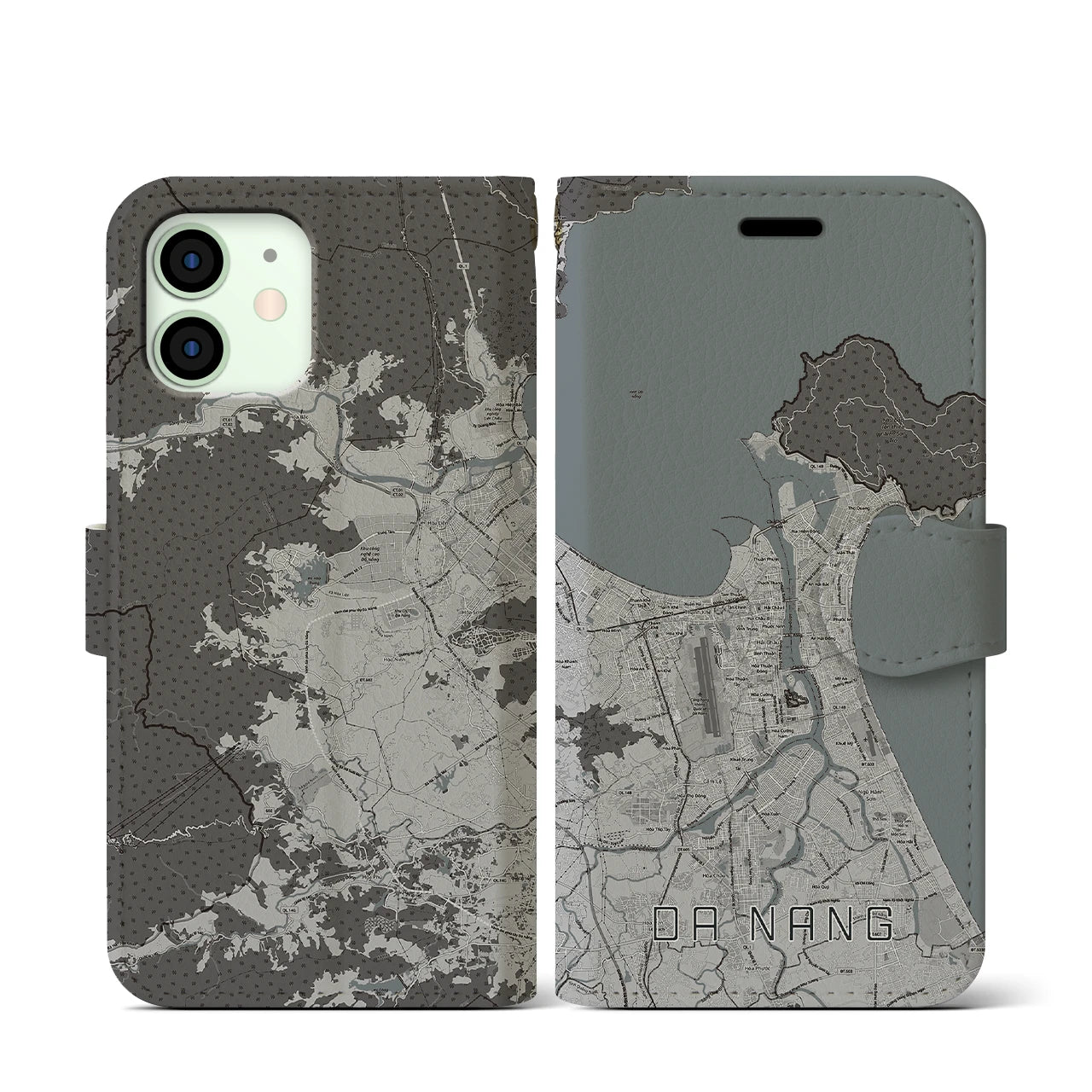 【ダナン(ベトナム)】地図柄iPhoneケース(手帳タイプ)モノトーン・iPhone 12 mini 用