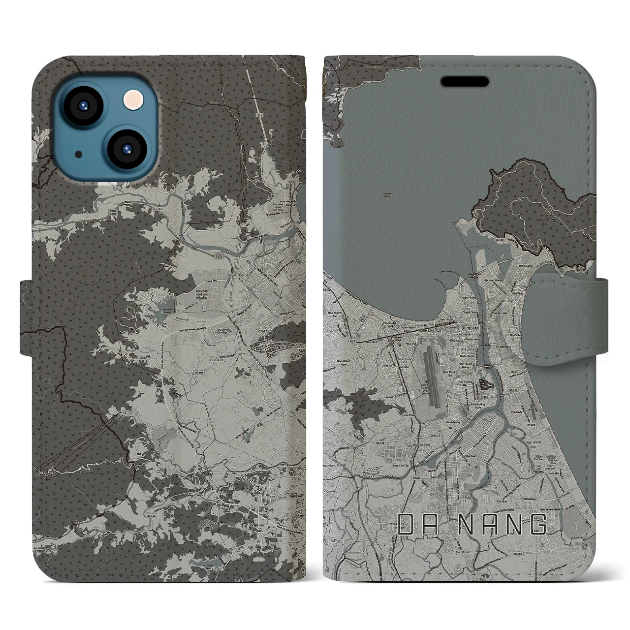【ダナン(ベトナム)】地図柄iPhoneケース(手帳タイプ)モノトーン・iPhone 13 用