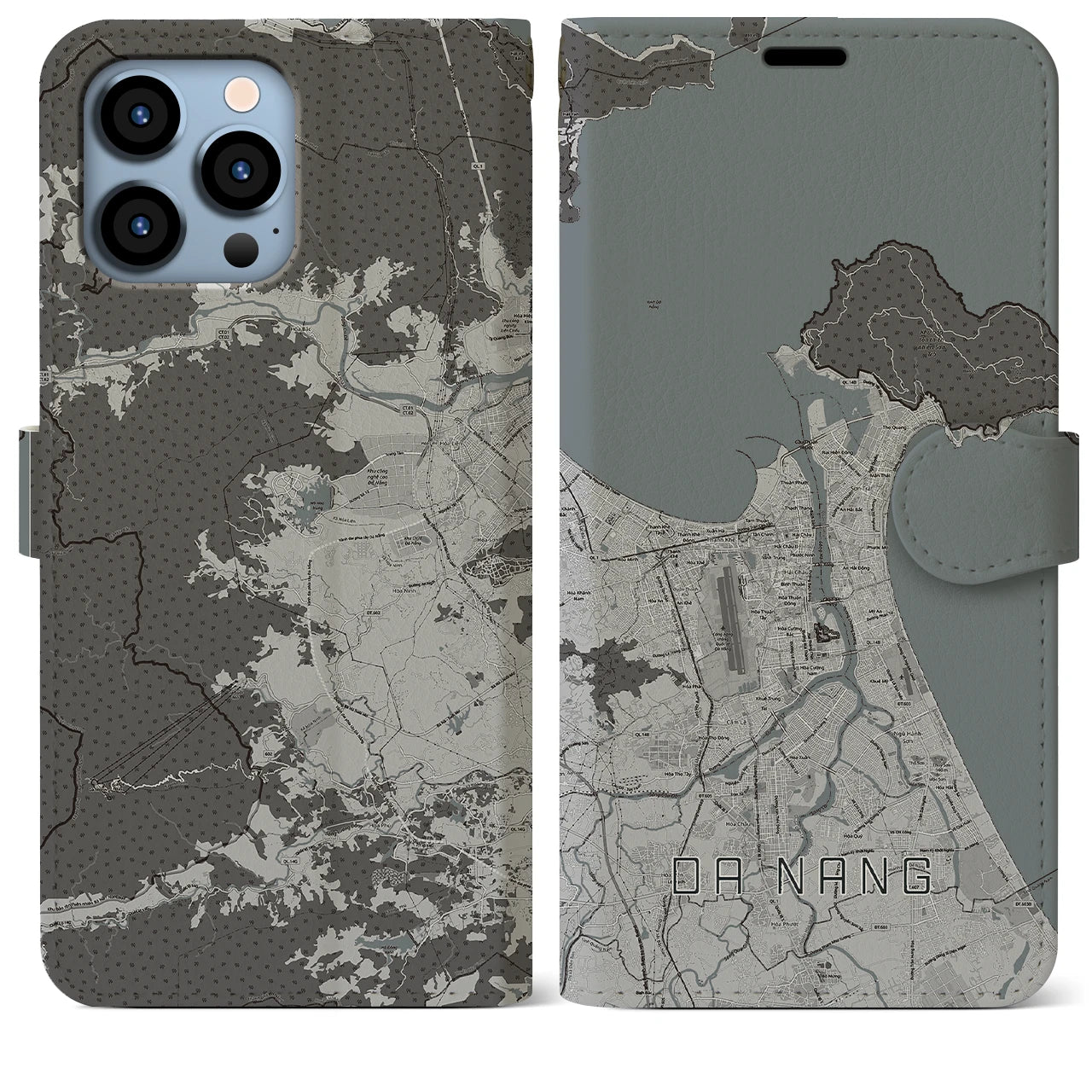 【ダナン(ベトナム)】地図柄iPhoneケース(手帳タイプ)モノトーン・iPhone 13 Pro Max 用