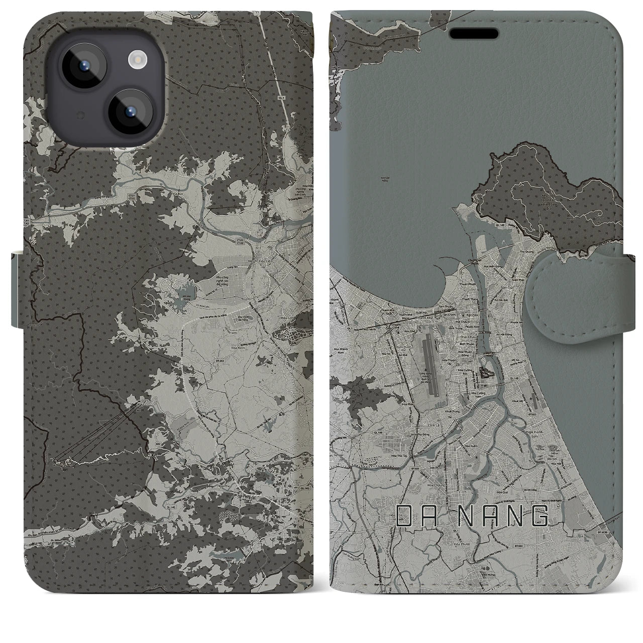 【ダナン(ベトナム)】地図柄iPhoneケース(手帳タイプ)モノトーン・iPhone 14 Plus 用