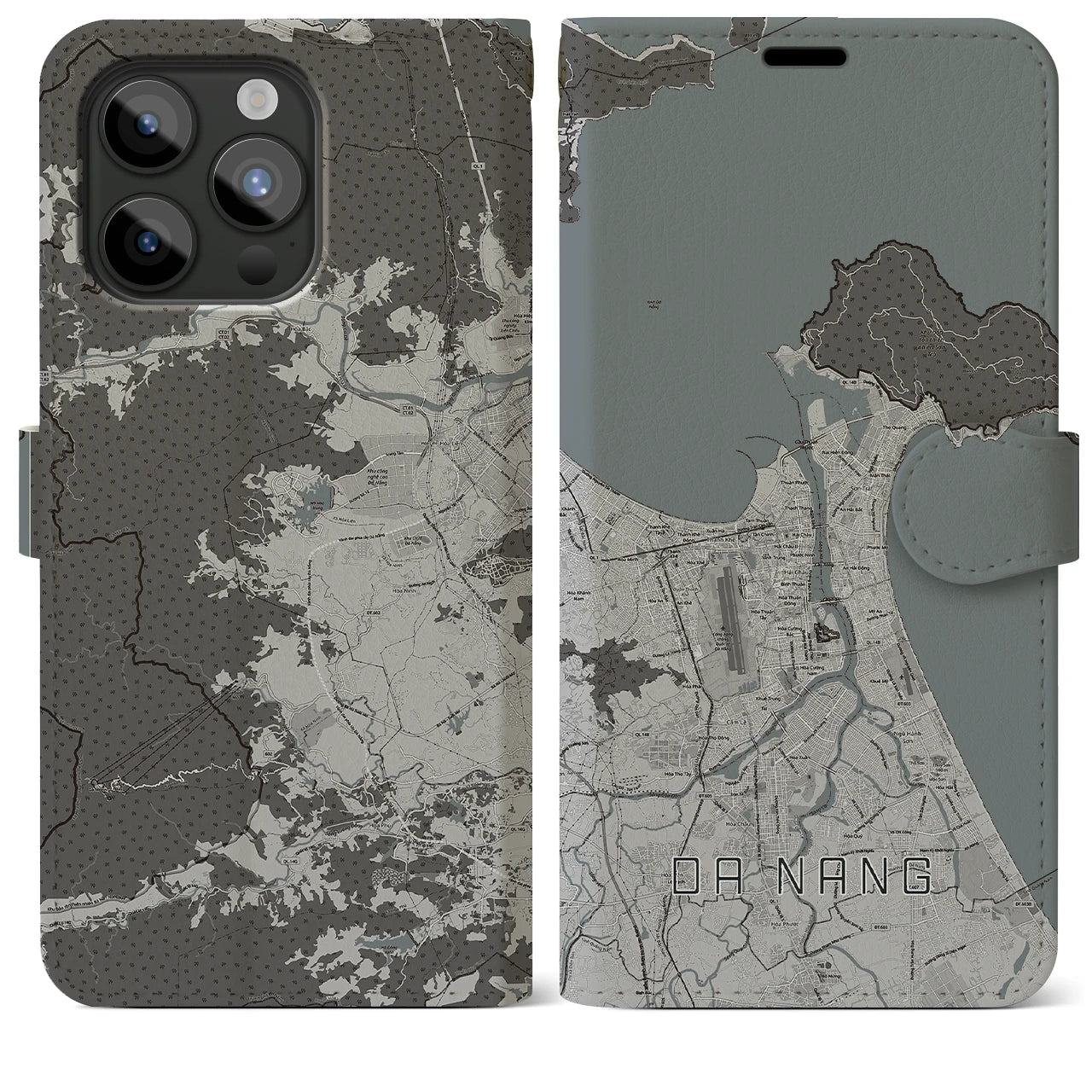 【ダナン(ベトナム)】地図柄iPhoneケース(手帳タイプ)モノトーン・iPhone 15 Pro Max 用
