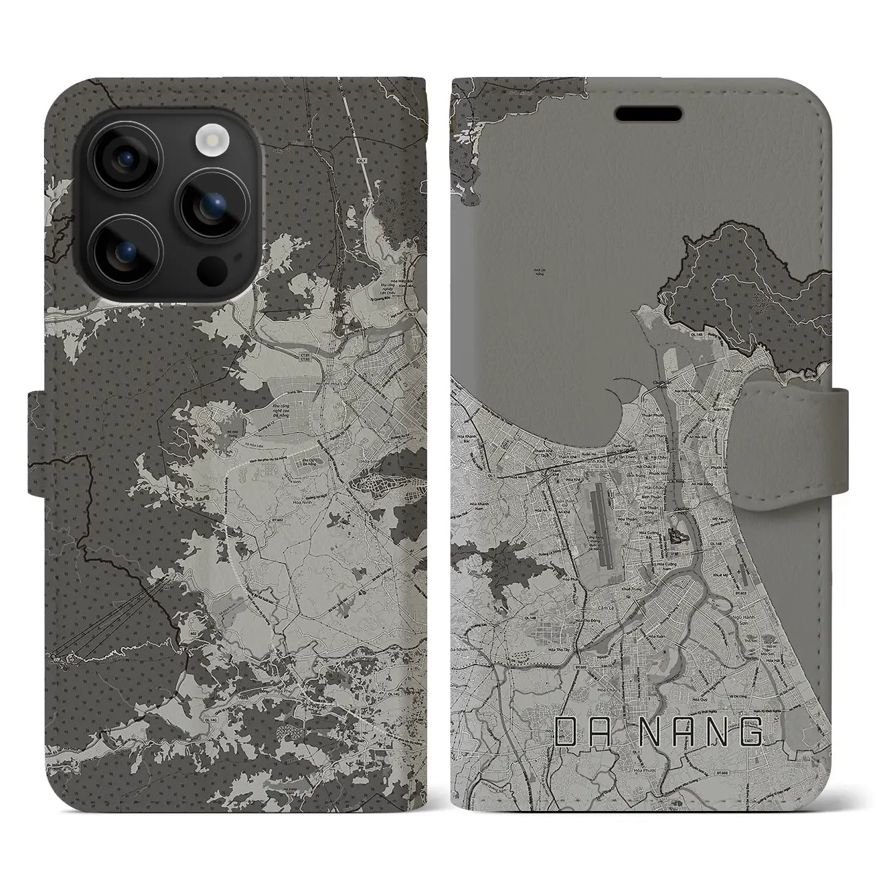 【ダナン(ベトナム)】地図柄iPhoneケース(手帳タイプ)モノトーン・iPhone 16 用
