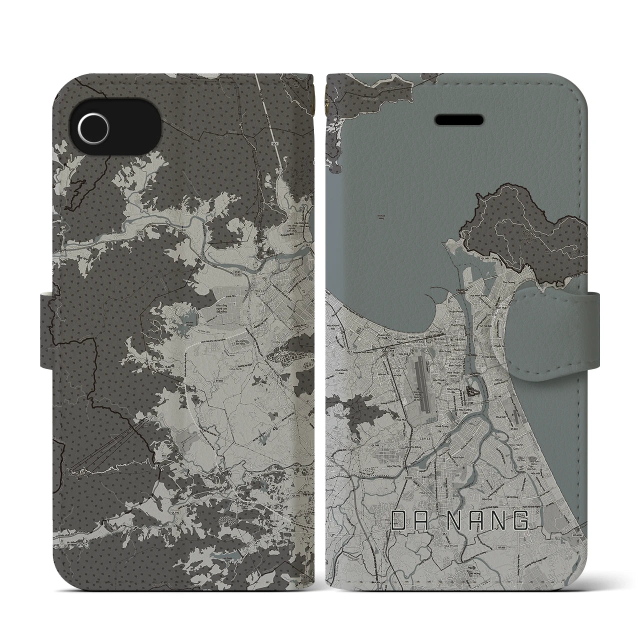 【ダナン(ベトナム)】地図柄iPhoneケース(手帳タイプ)モノトーン・iPhone SE(第3 / 第2世代) / 8 / 7 / 6s / 6 用