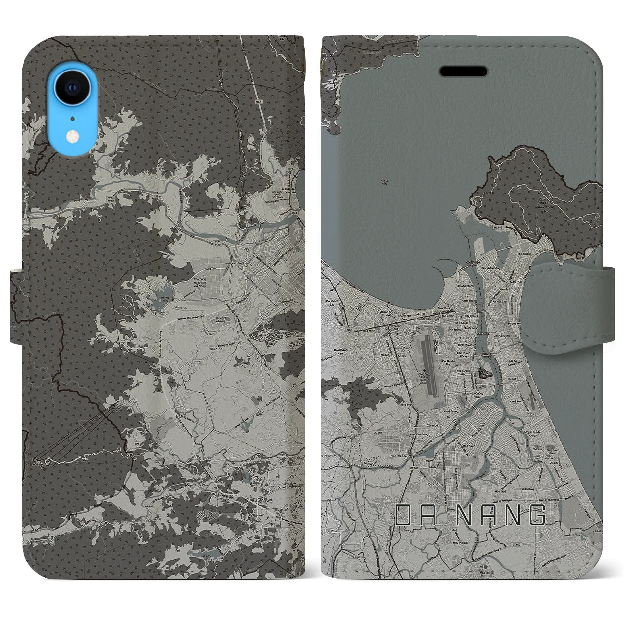 【ダナン(ベトナム)】地図柄iPhoneケース(手帳タイプ)モノトーン・iPhone XR 用