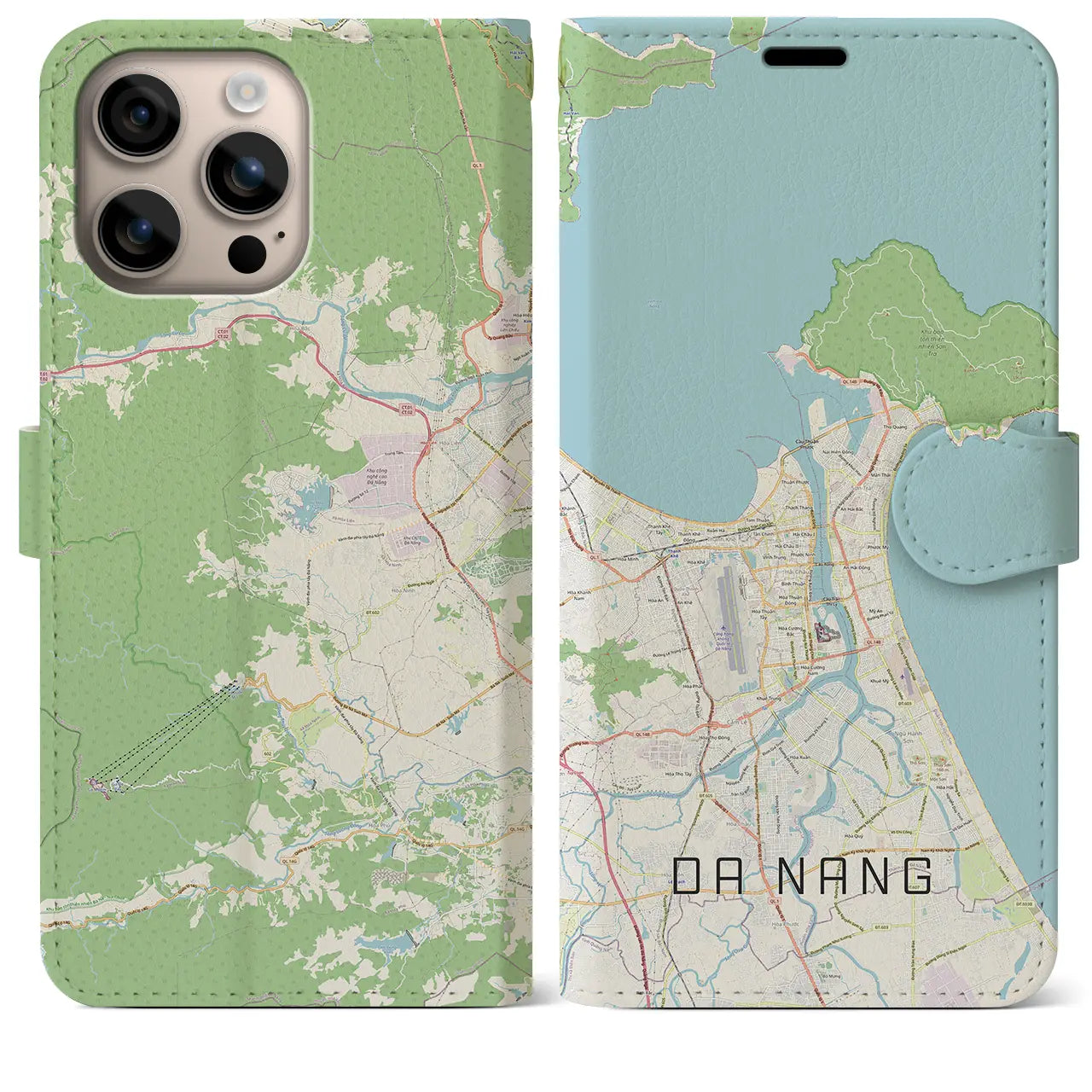 【ダナン(ベトナム)】地図柄iPhoneケース(手帳タイプ)ナチュラル・iPhone 16 Plus 用