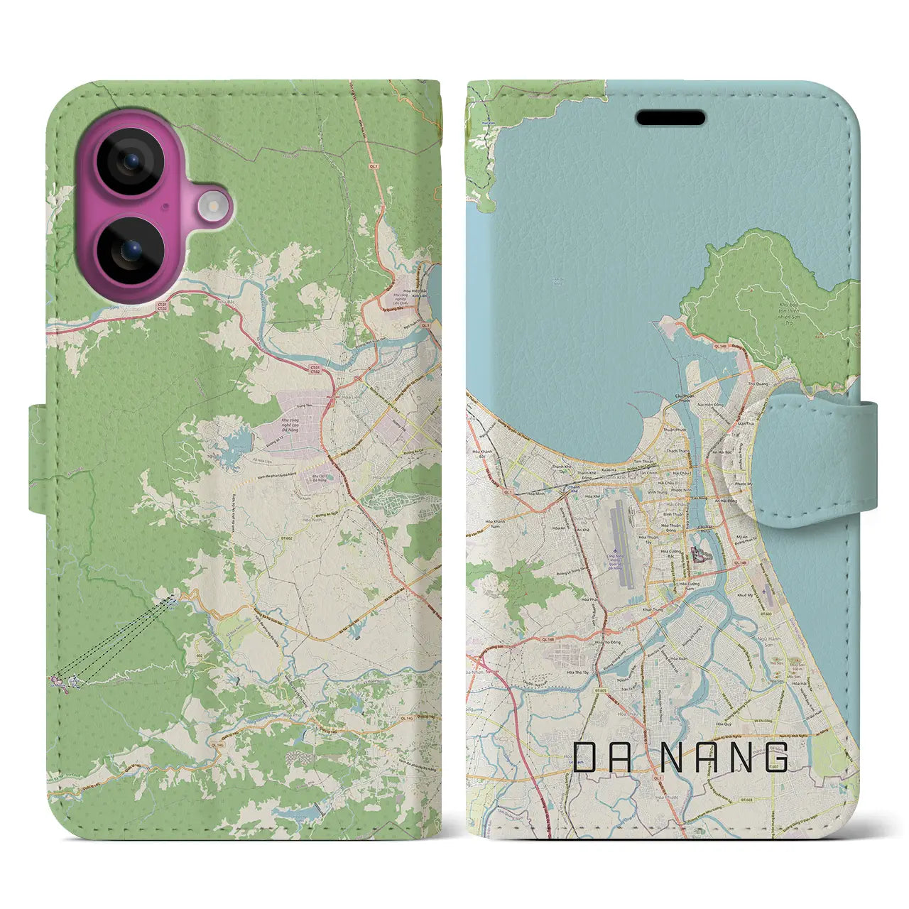 【ダナン(ベトナム)】地図柄iPhoneケース(手帳タイプ)ナチュラル・iPhone 16 Pro 用