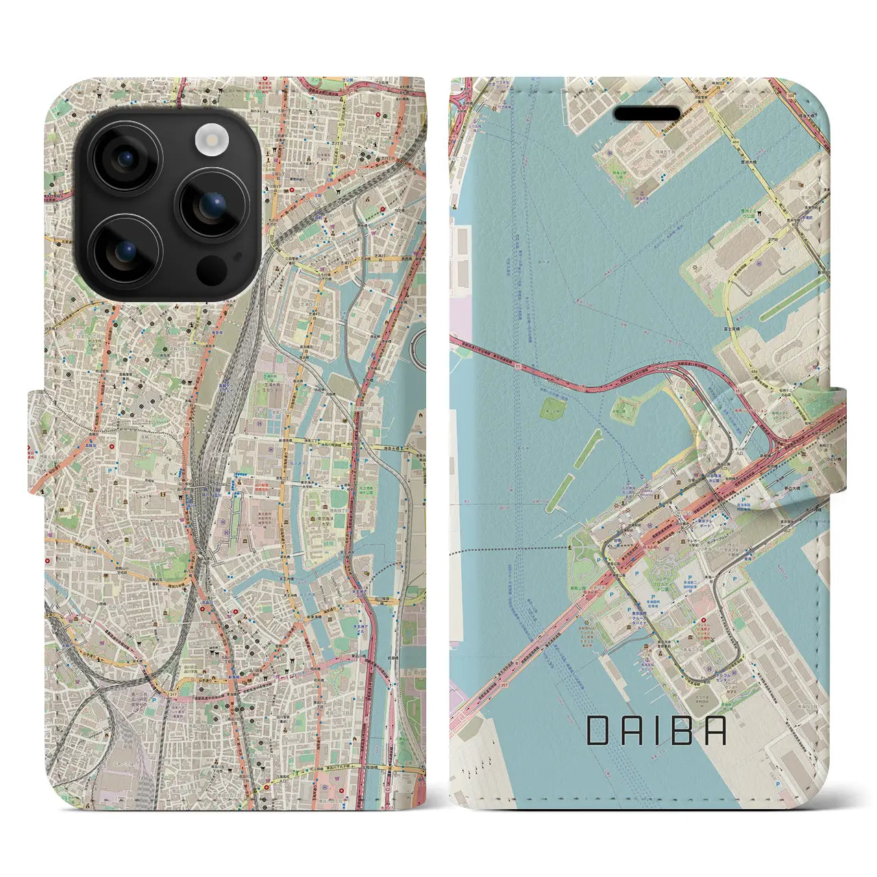 【台場(東京都)】地図柄iPhoneケース(手帳タイプ)ナチュラル・iPhone 16 用