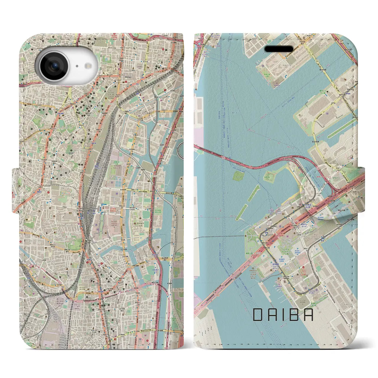 【台場(東京都)】地図柄iPhoneケース(手帳タイプ)