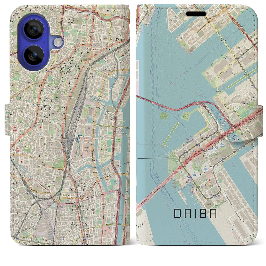 【台場(東京都)】地図柄iPhoneケース(手帳タイプ)ナチュラル・iPhone 16 Pro Max 用