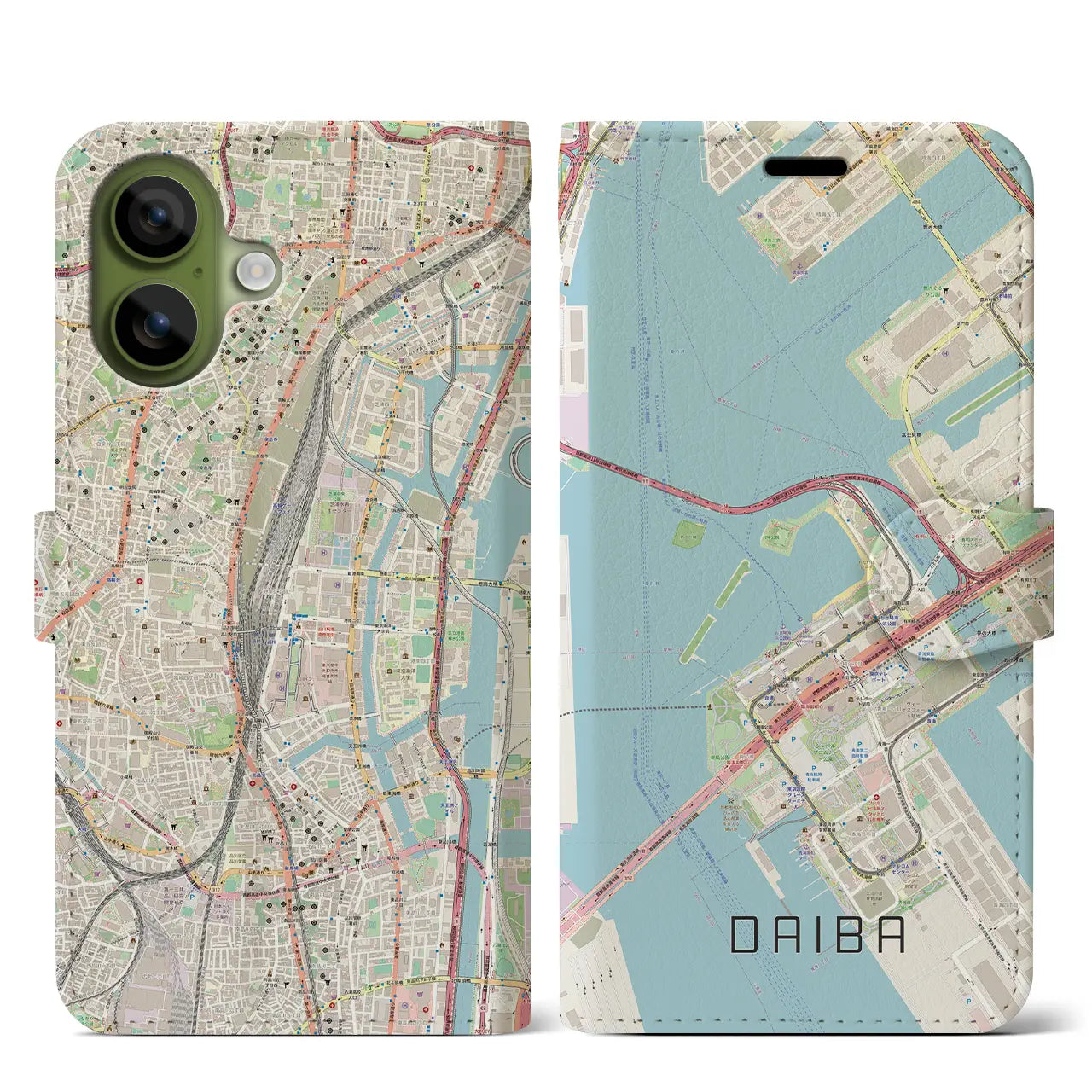 【台場(東京都)】地図柄iPhoneケース(手帳タイプ)