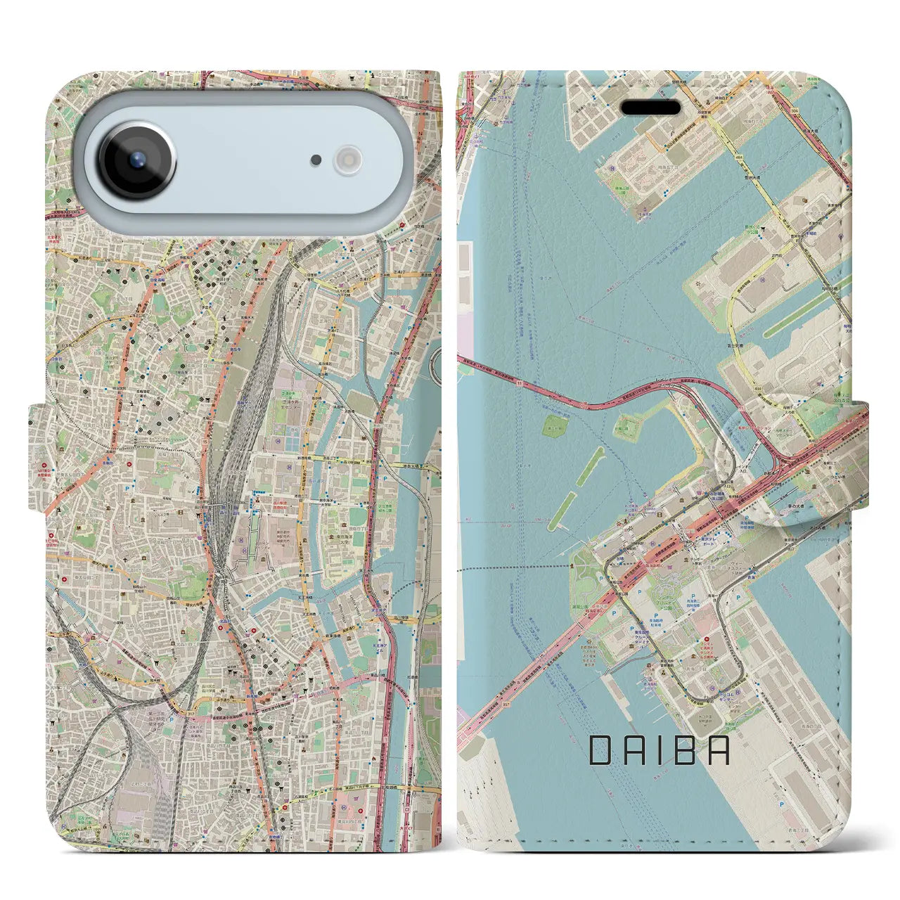 【台場(東京都)】地図柄iPhoneケース(手帳タイプ)ナチュラル・iPhone 17 Pro Max 用