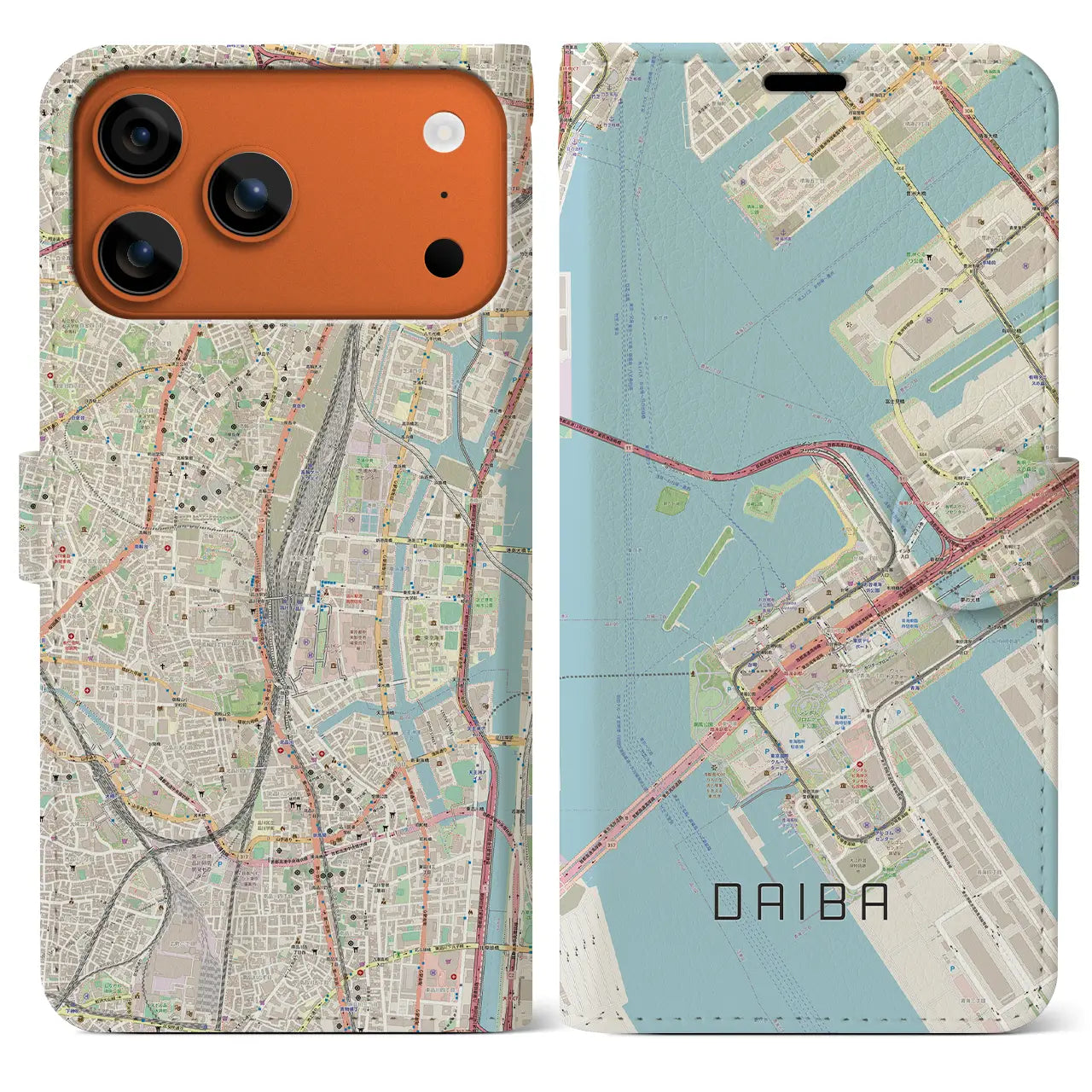 【台場(東京都)】地図柄iPhoneケース(手帳タイプ)モノトーン・iPhone 17 Pro Max 用