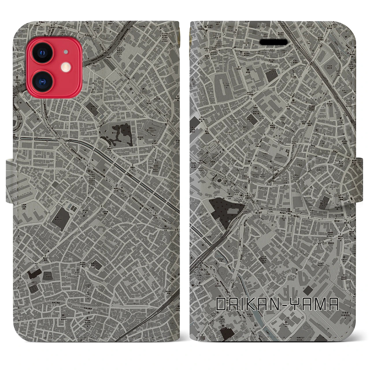 【代官山(東京都)】地図柄iPhoneケース(手帳タイプ)モノトーン・iPhone 11 用